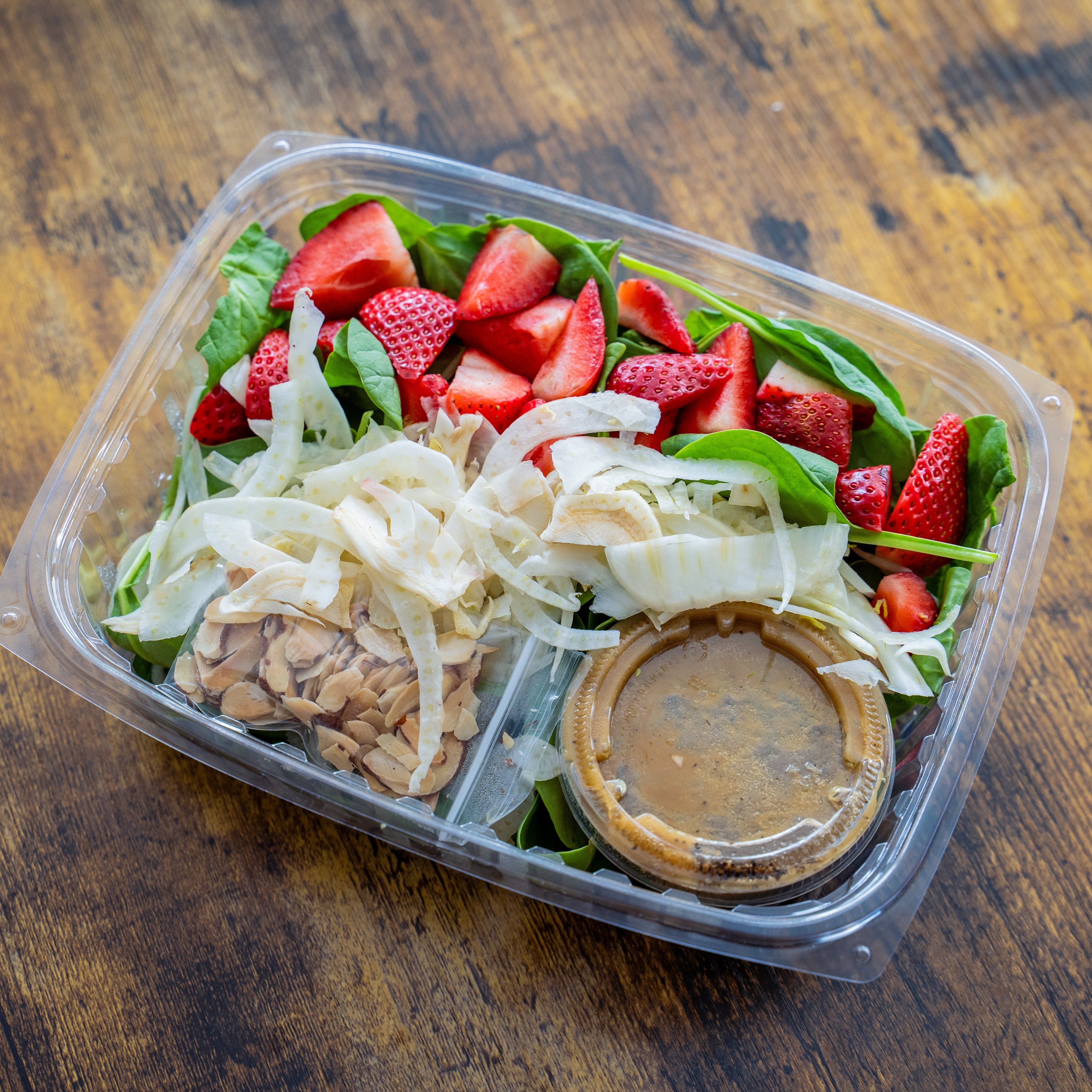 Baby Spinach, Fennel & Strawberry Salad w/Toasted Almonds & Balsamic-Champagne Vinaigrette