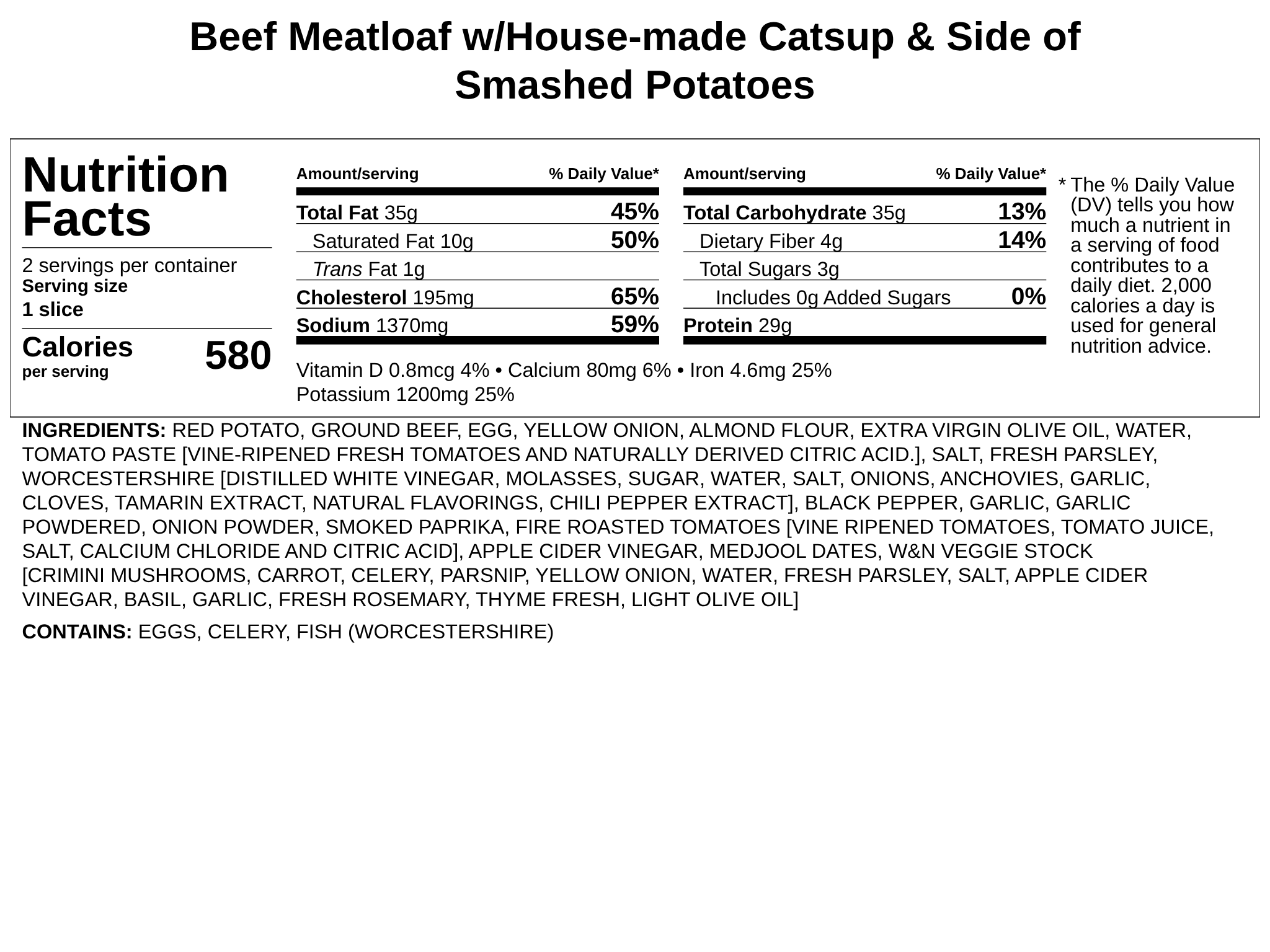 Beef Meatloaf w/House-made Catsup & Side Smashed Potatoes