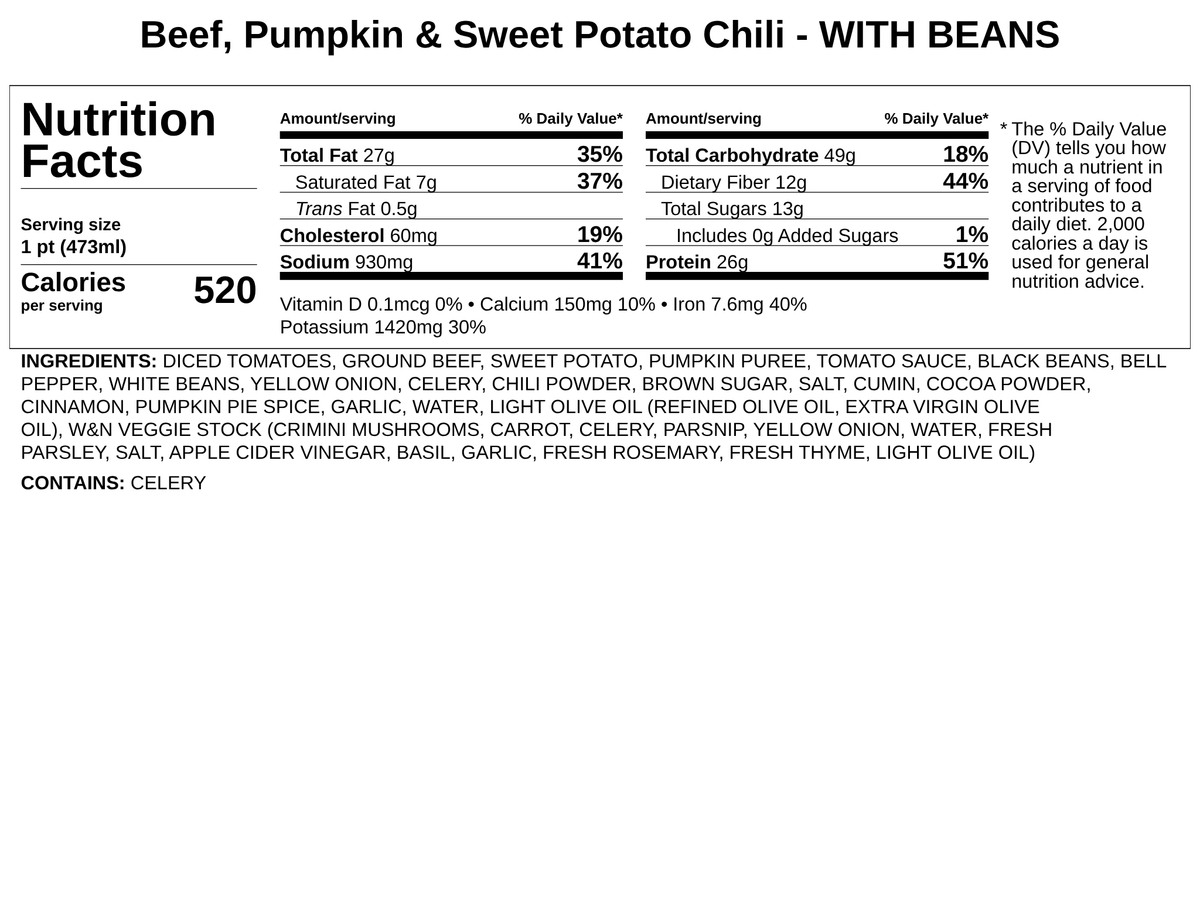 Beef, Pumpkin & Sweet Potato Chili