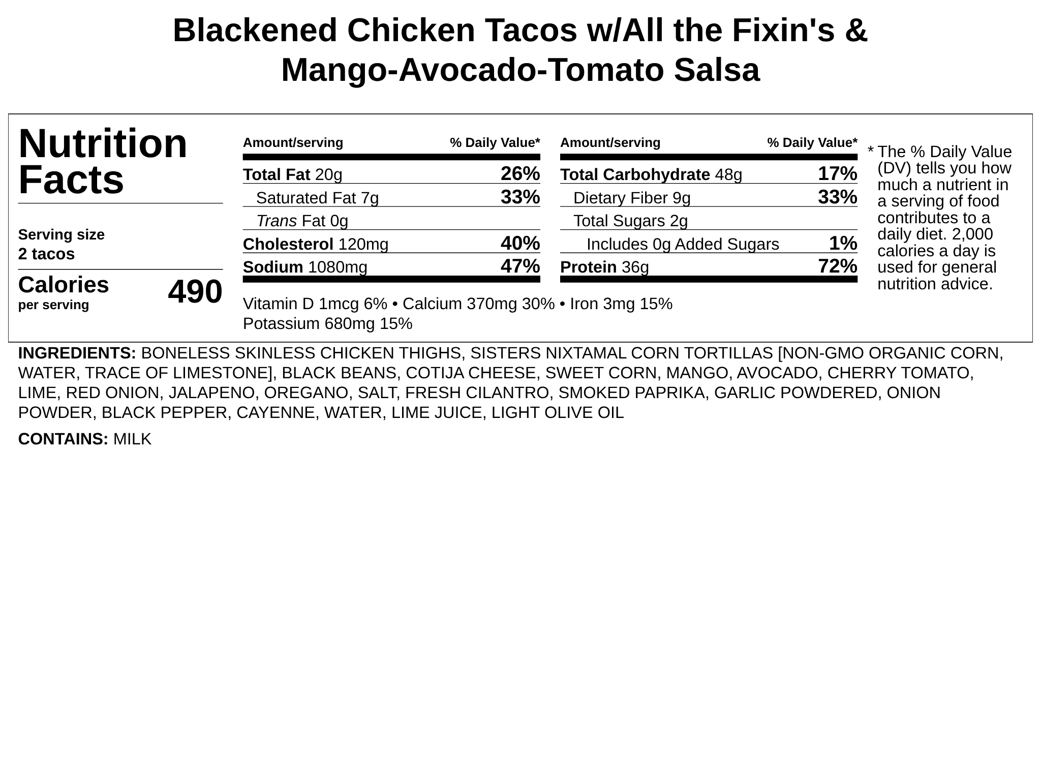 Blackened Chicken Tacos w/Mango-Avocado-Tomato Salsa & All the Fixin&