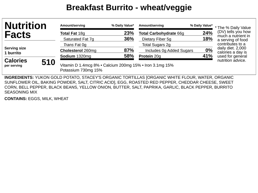 Frozen - Breakfast Burritos - Veggie, WHEAT