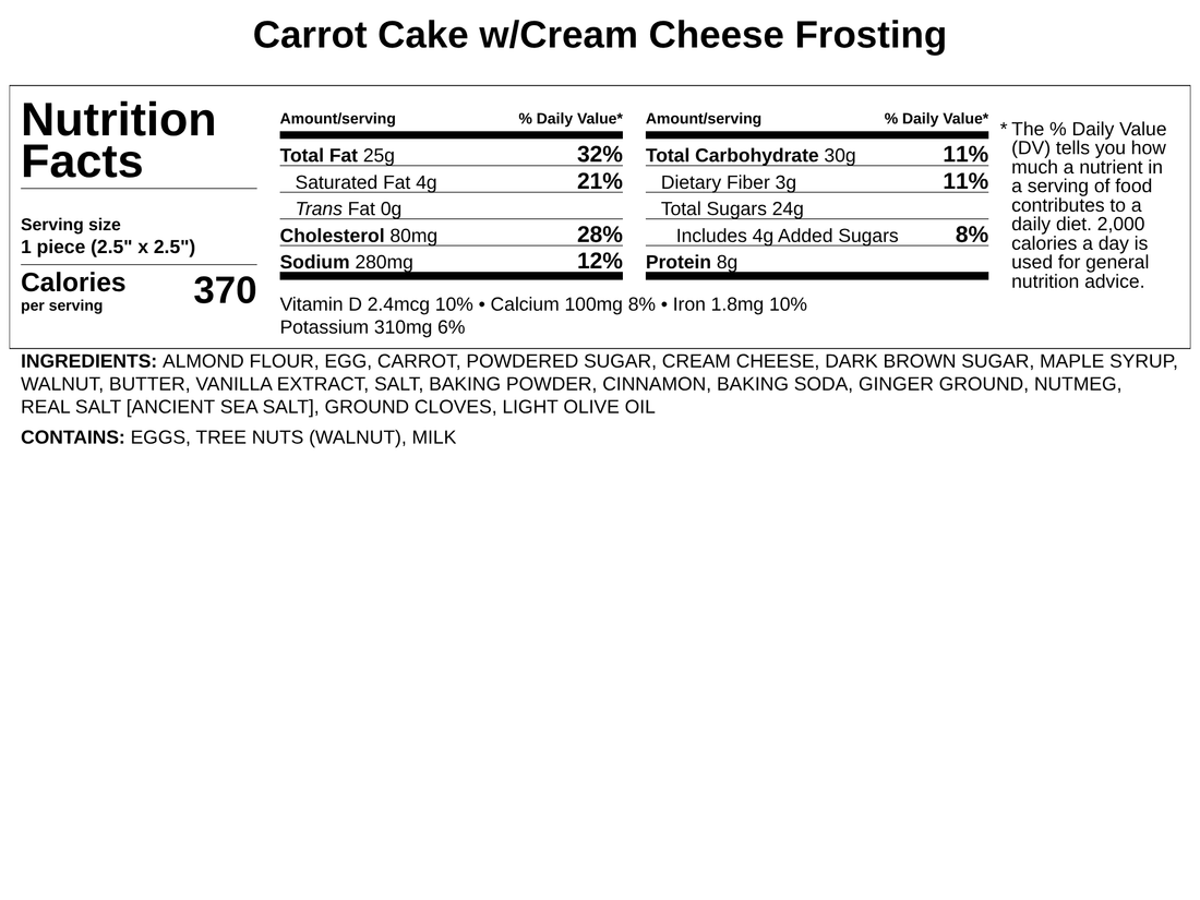 Carrot Cake w/Almond Flour, Maple Syrup, Walnuts and Cream Cheese Frosting