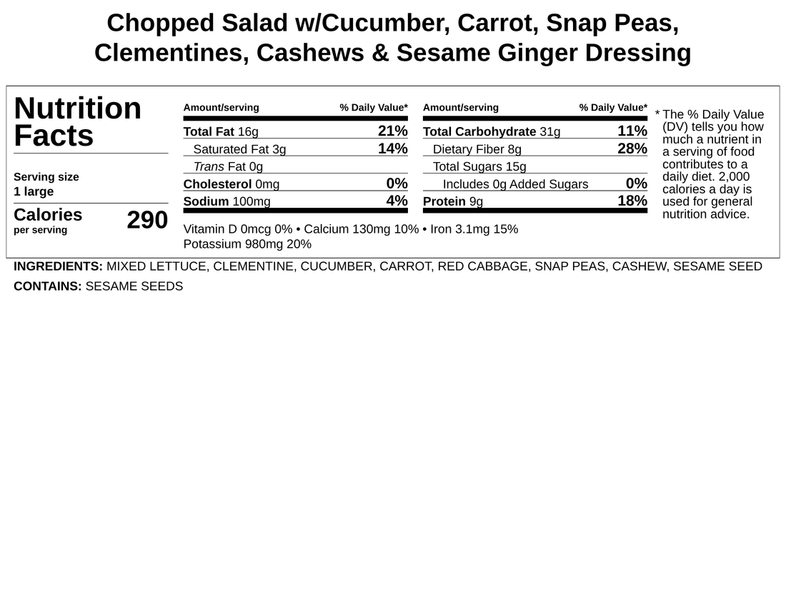 Chopped Salad w/Cucumber, Carrot, Snap Peas, Clementines, Cashews & Sesame Ginger Dressing