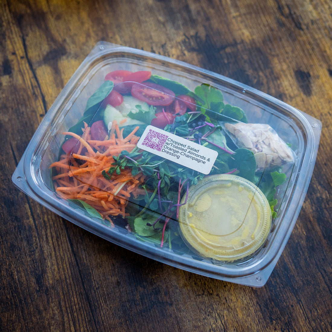 Chopped Salad w/Fresh Veggies, Microgreens, Toasted Almonds & Orange-Champagne Dressing