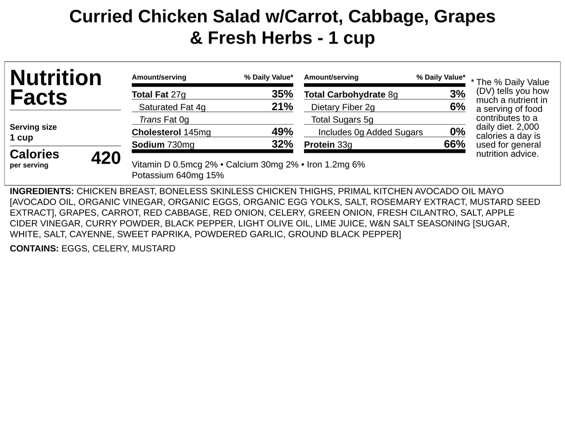 Curried Chicken Salad w/Carrot, Cabbage, Grapes & Fresh Herbs
