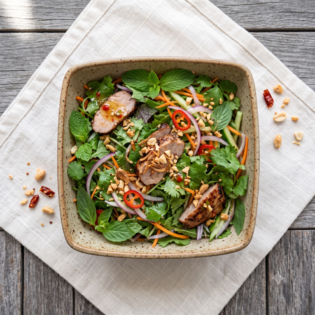 Thai Cabbage & Veggie Salad w/Cashews, Toasted Coconut and Lime & Herb Dressing + opt. Thai Pork Tenderloin