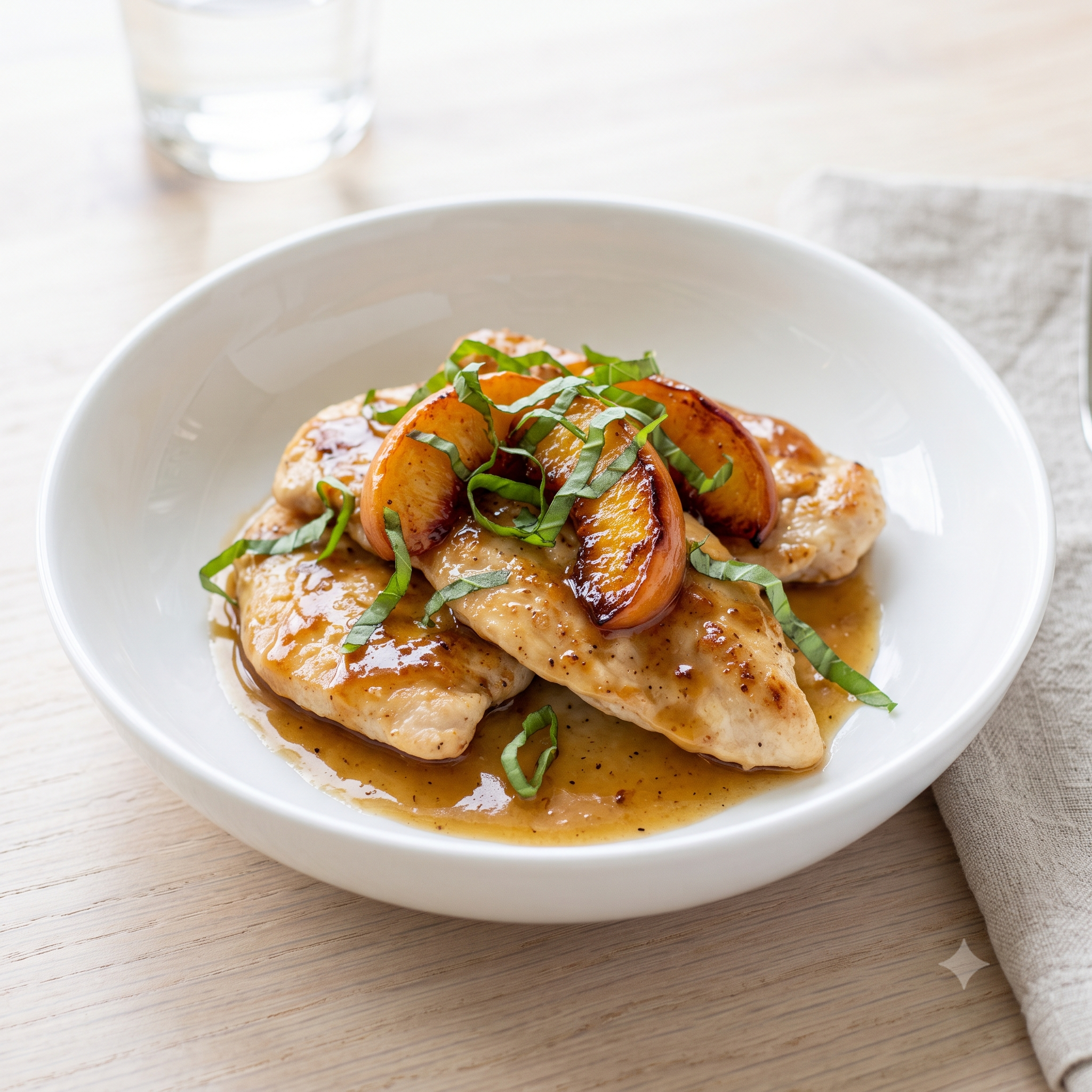 Chicken Scallopini w/Peaches, Ginger & Fresh Basil