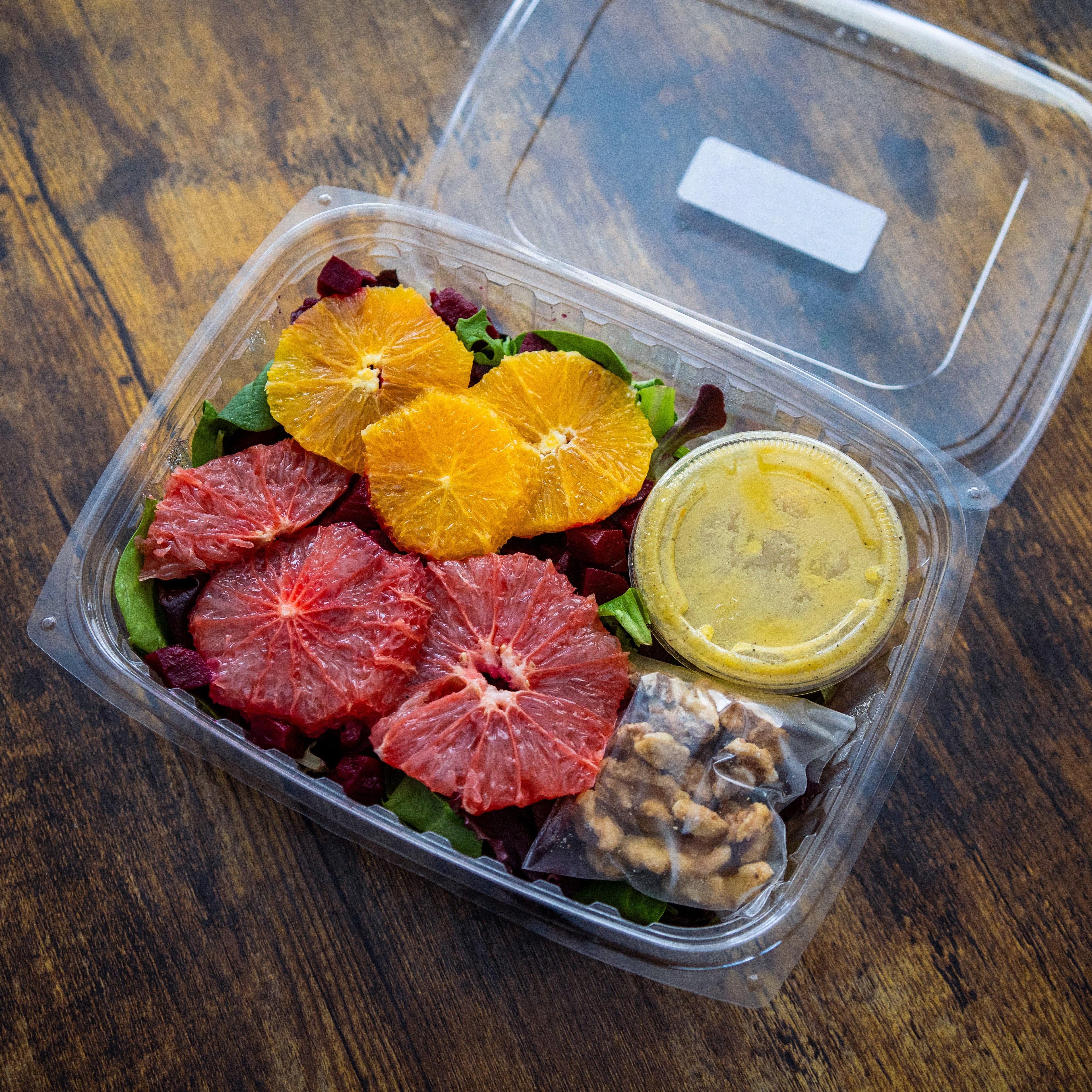 Green Salad w/Pickled Beets, Orange, Grapefruit, Maple Walnuts & Honey-Orange Dressing