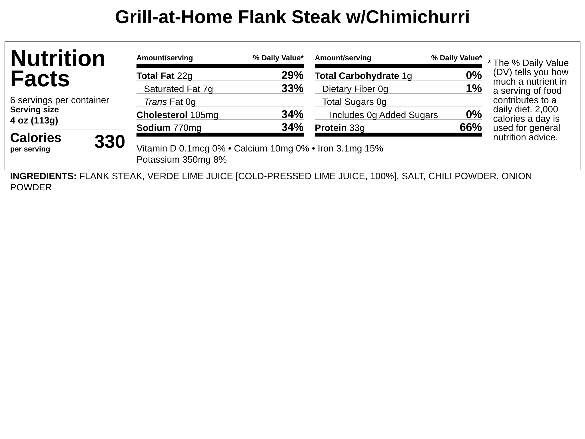 Grill-at-Home - Marinated Flank Steak w/Chimichurri Sauce* - Serves 4-6