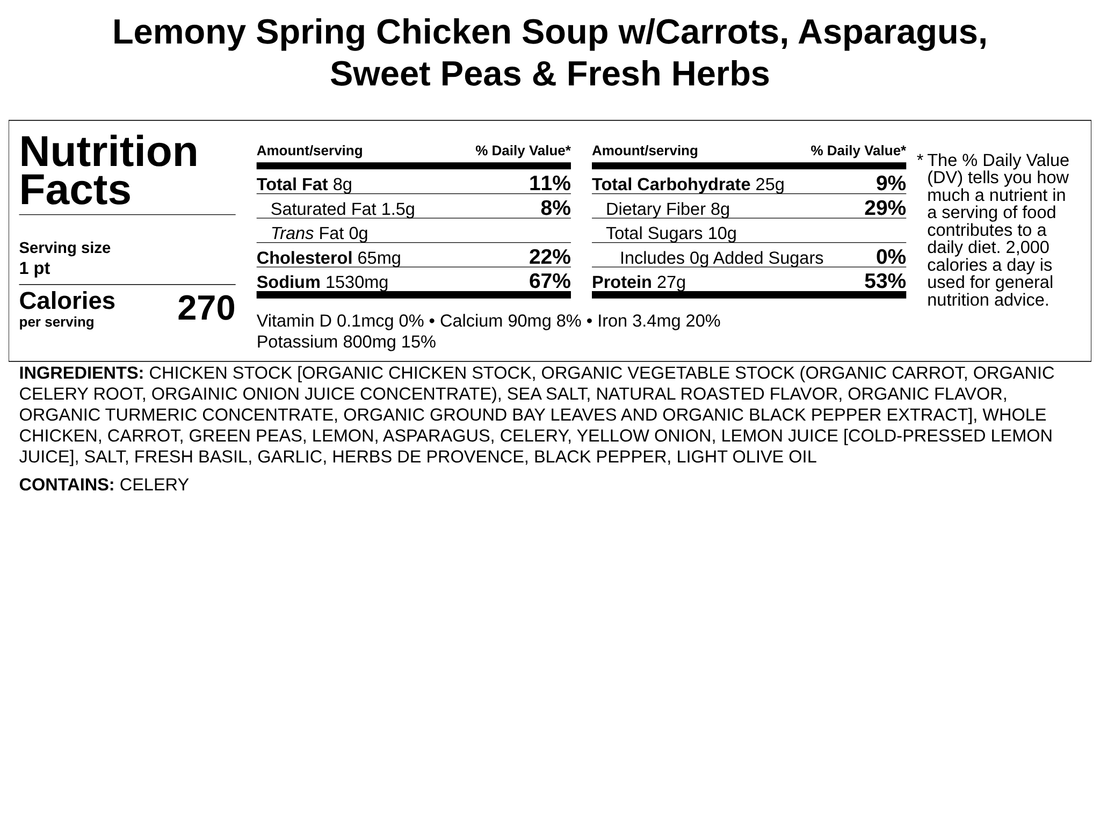 Lemony Spring Chicken Soup w/Carrots, Asparagus, Sweet Peas & Fresh Herbs