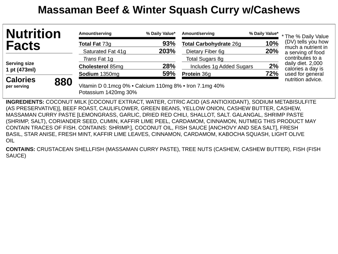 Massaman Beef, Cauliflower & Green Bean Curry w/Cashews