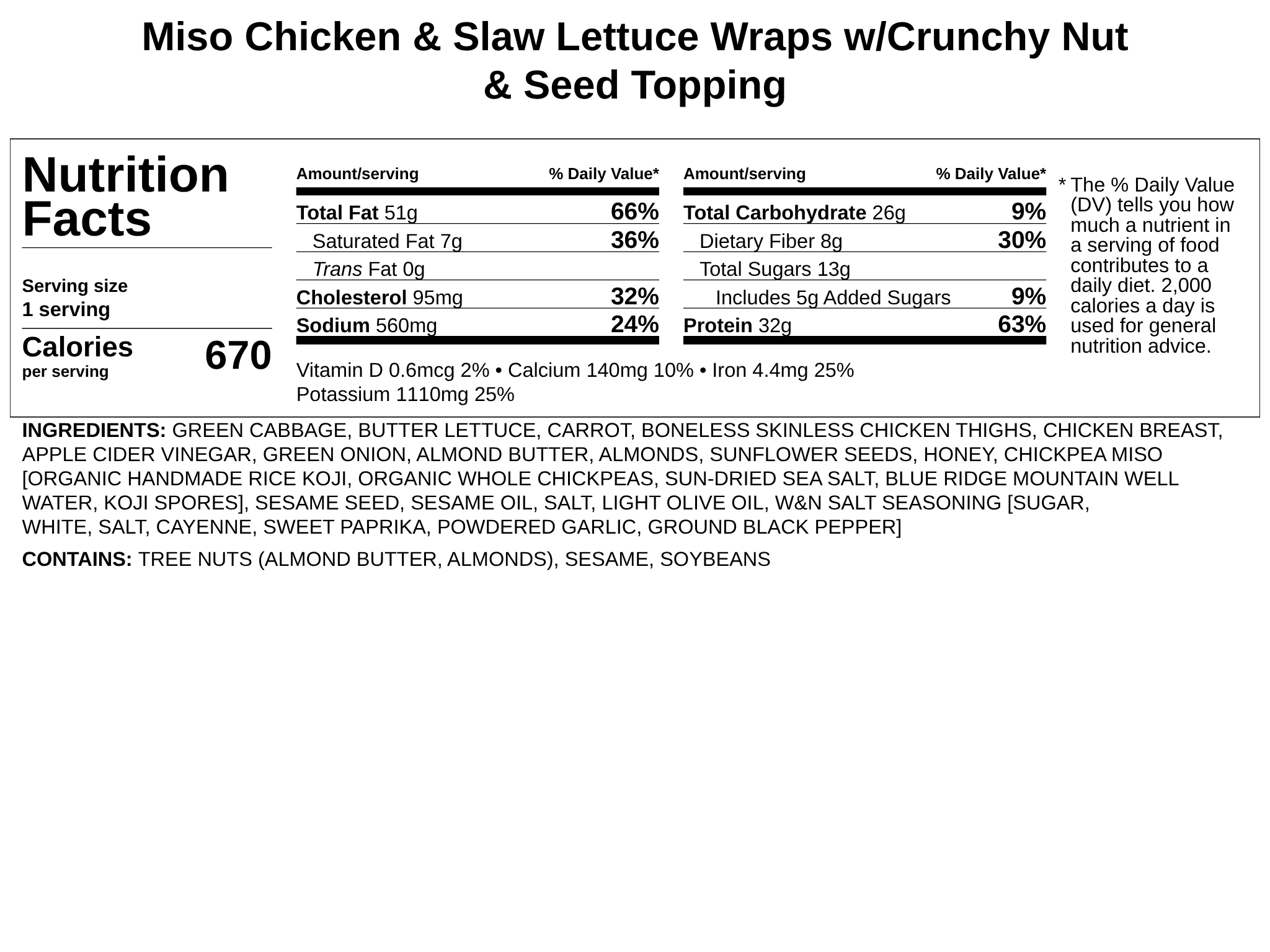 Miso Chicken & Slaw Lettuce Wraps w/Crunchy Nut & Seed Topping