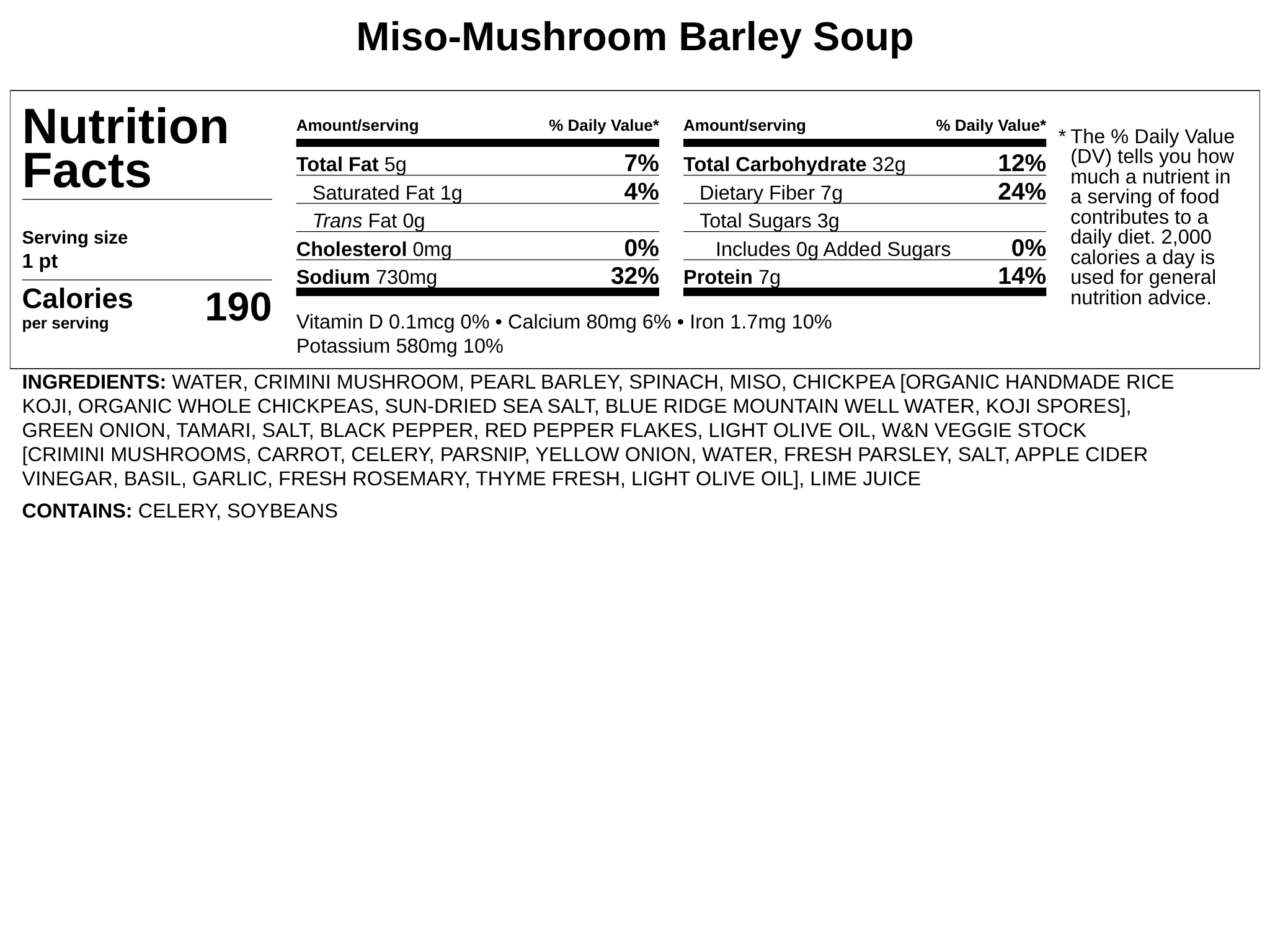 Miso-Mushroom, Barley & Spinach Soup