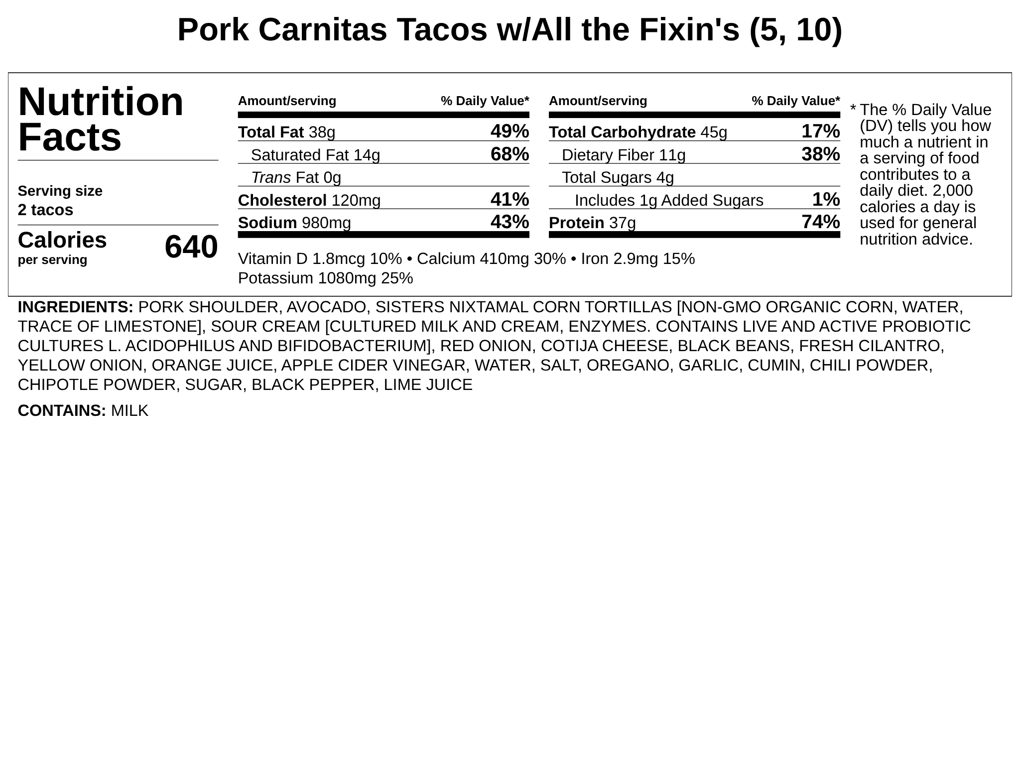 Pork Carnitas Tacos w/All the Fixin&