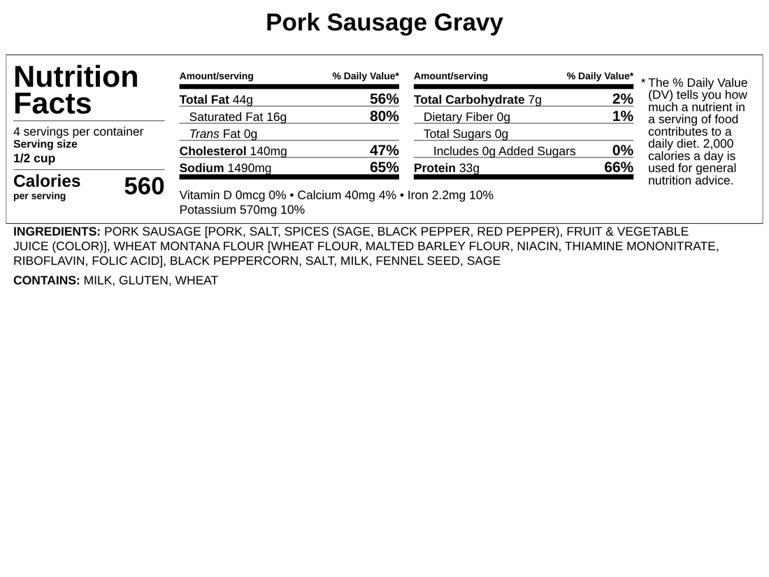 Frozen - MT Pork Sausage Gravy - WHEAT