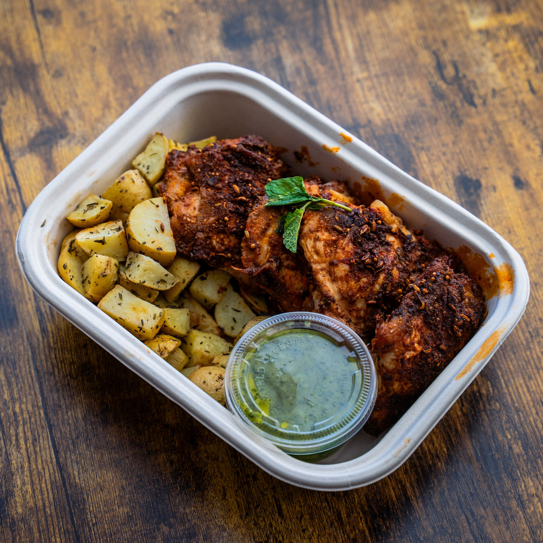 Roasted Chicken Thighs w/Honey-Dijon-Mint Sauce & Roasted Potatoes