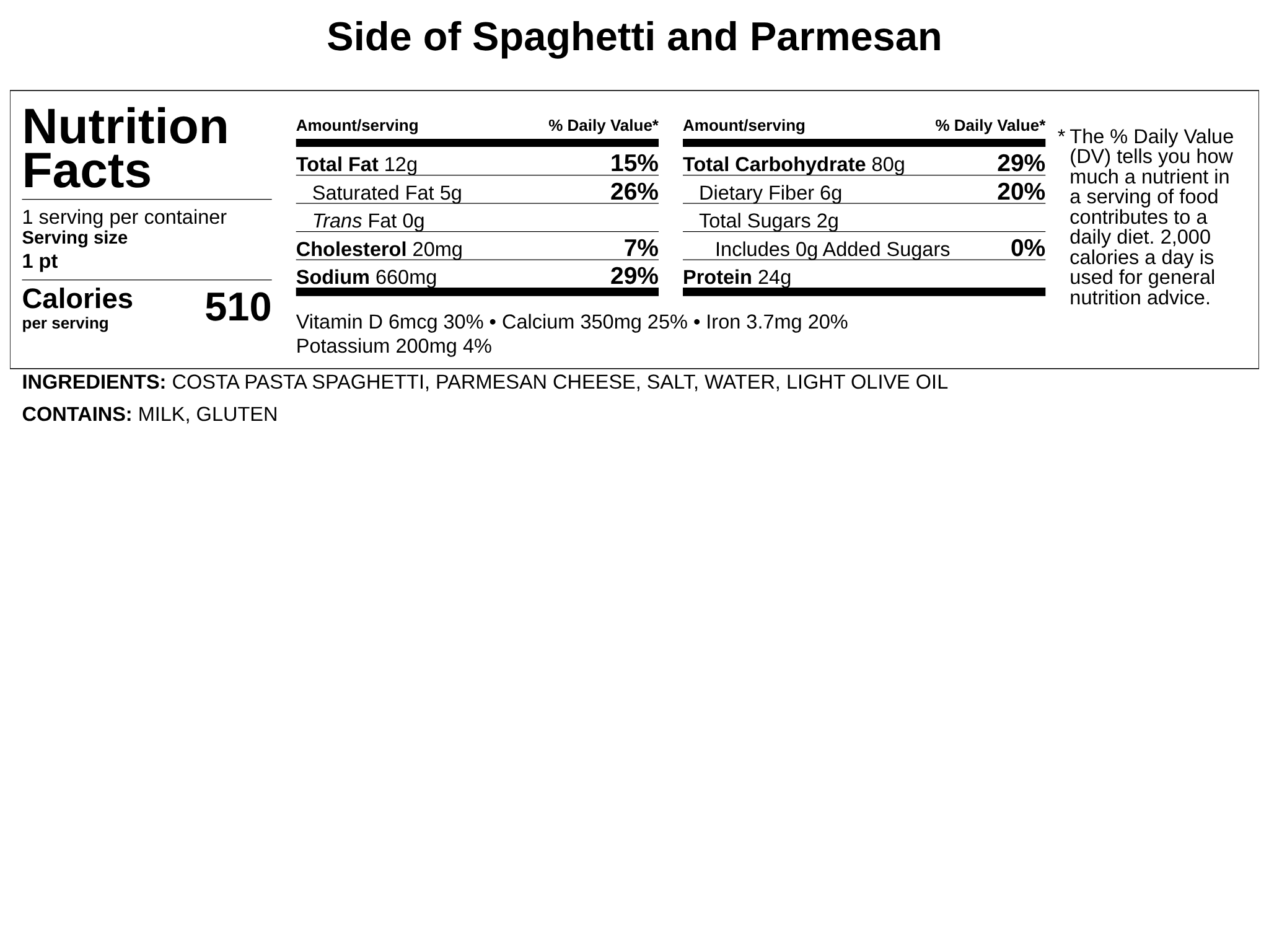 Side of Montana-Made Spaghetti w/Parmesan Cheese