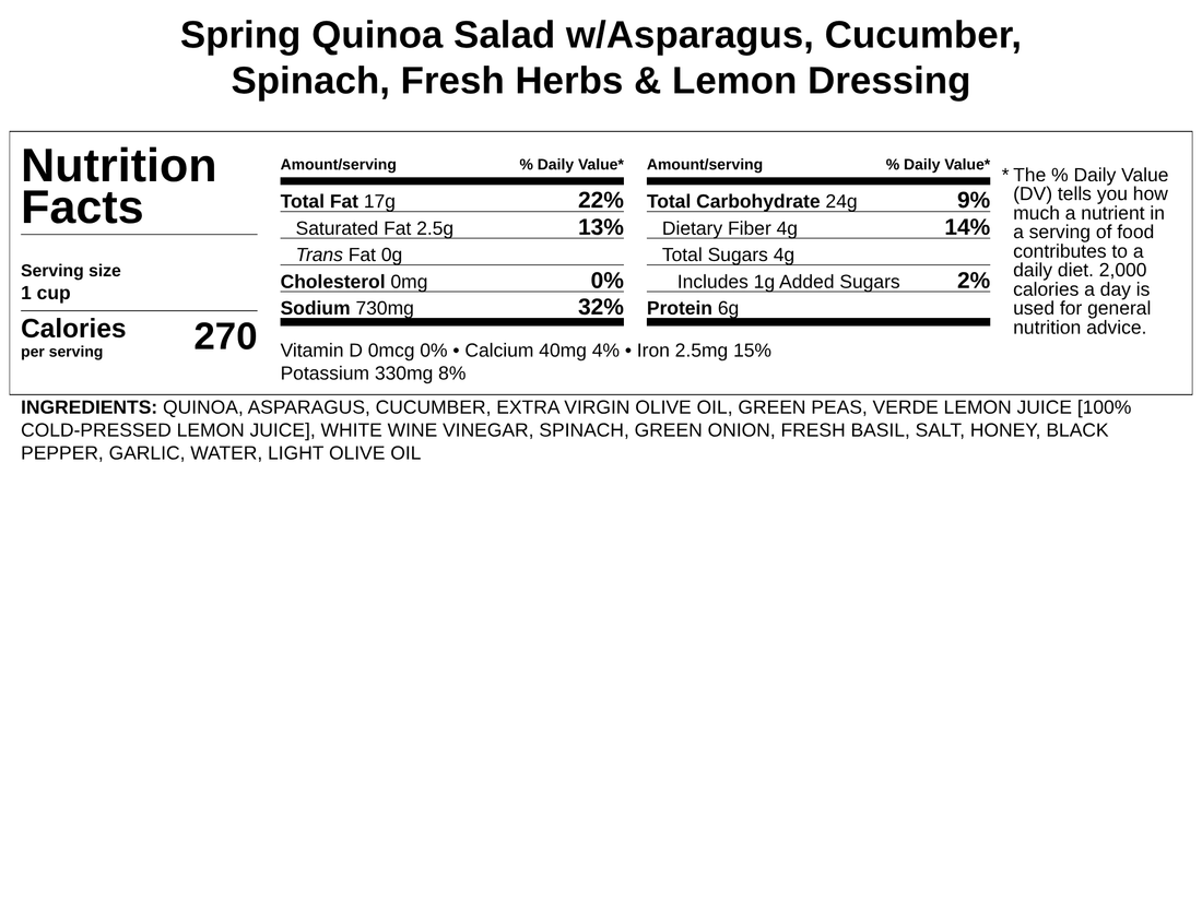 Spring Quinoa Salad w/Asparagus, Cucumber, Spinach, Fresh Herbs & Lemon Dressing