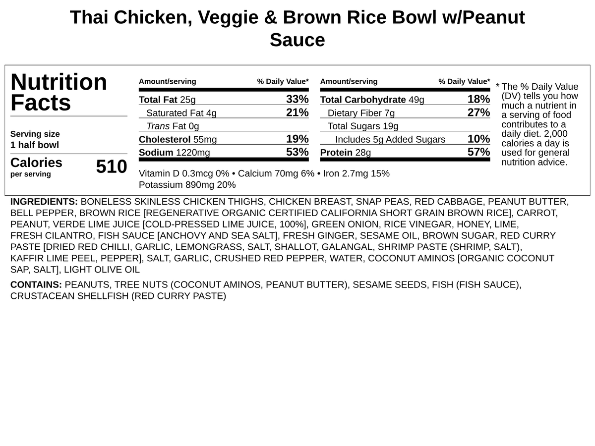 Thai Chicken, Veggie & Brown Rice Bowl w/Peanut Sauce
