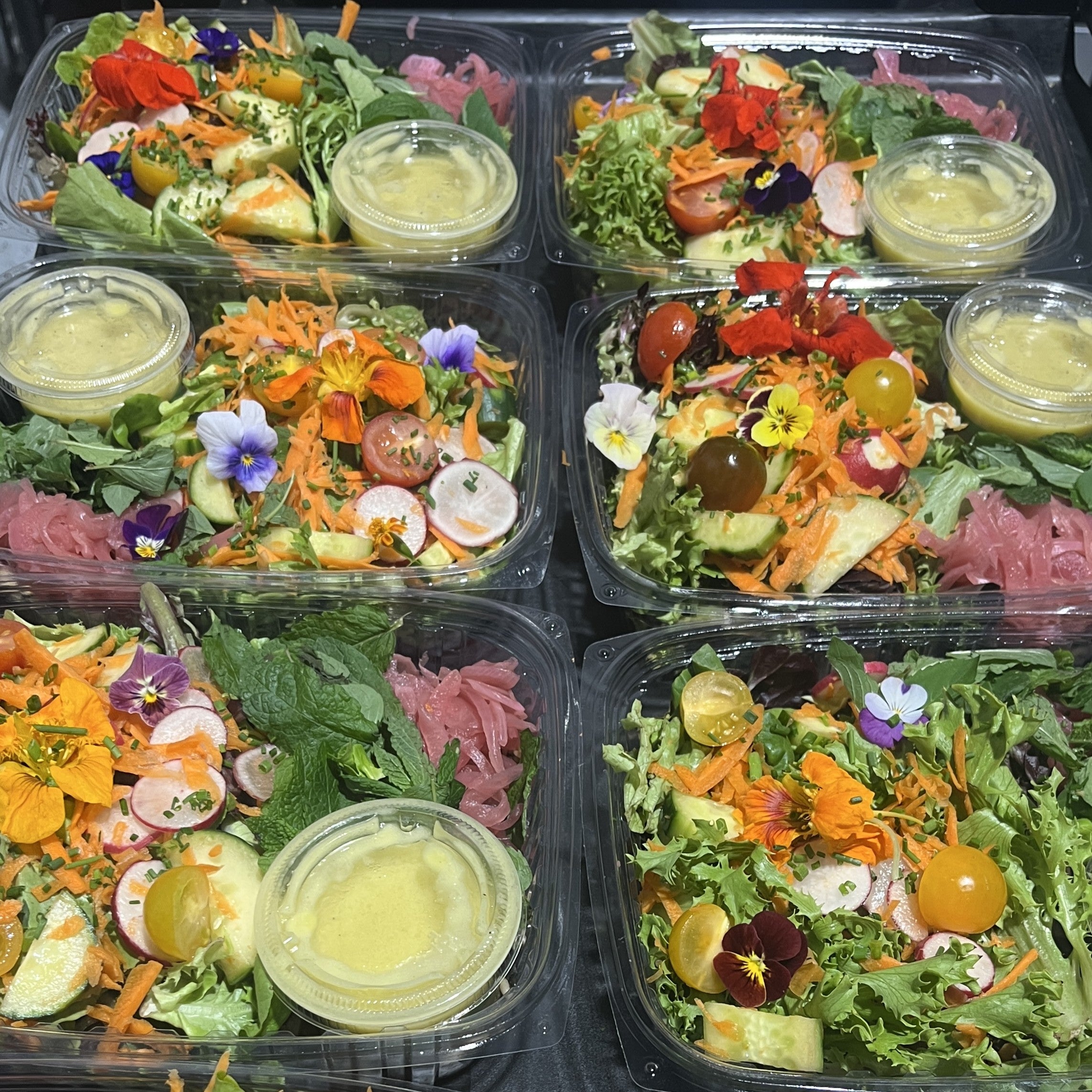 The Montana Summer Bowl w/Local Veggies, Beluga Lentils, Edible Flowers, Fresh Herbs, Crispy Chickpeas & Honey-Lemon Dressing