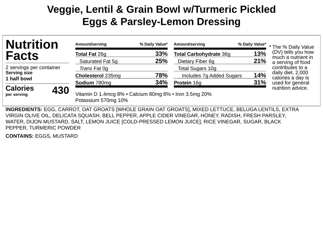 Veggie, Lentil & Grain Bowl w/Turmeric Pickled Eggs & Parsley-Lemon Dressing