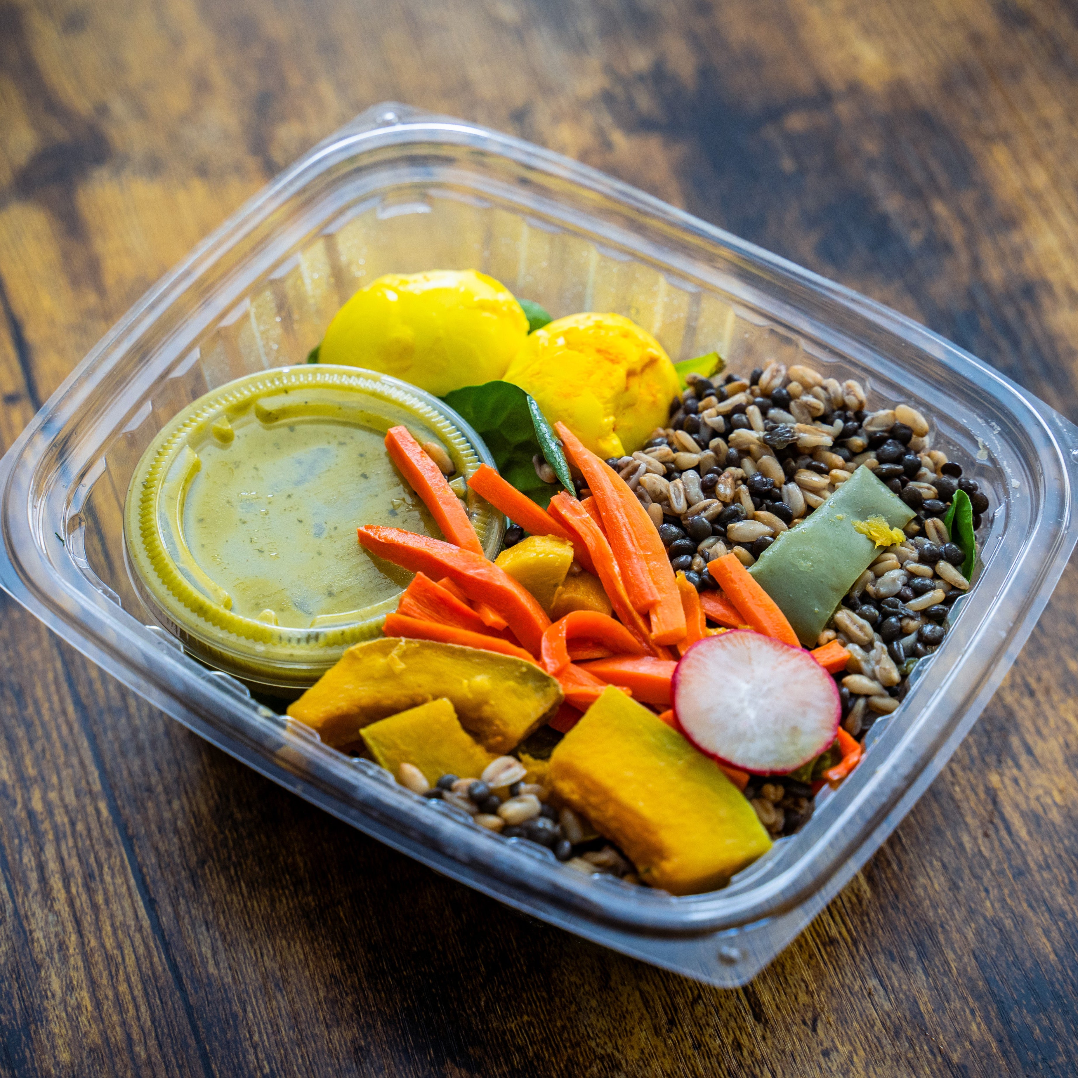 Veggie, Lentil & Grain Bowl w/Turmeric Pickled Eggs & Parsley-Lemon Dressing