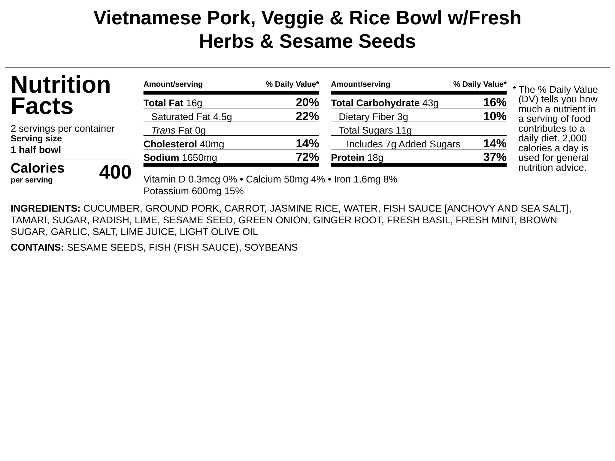 Vietnamese Pork, Veggie & Rice Bowl w/Fresh Herbs & Sesame Seeds