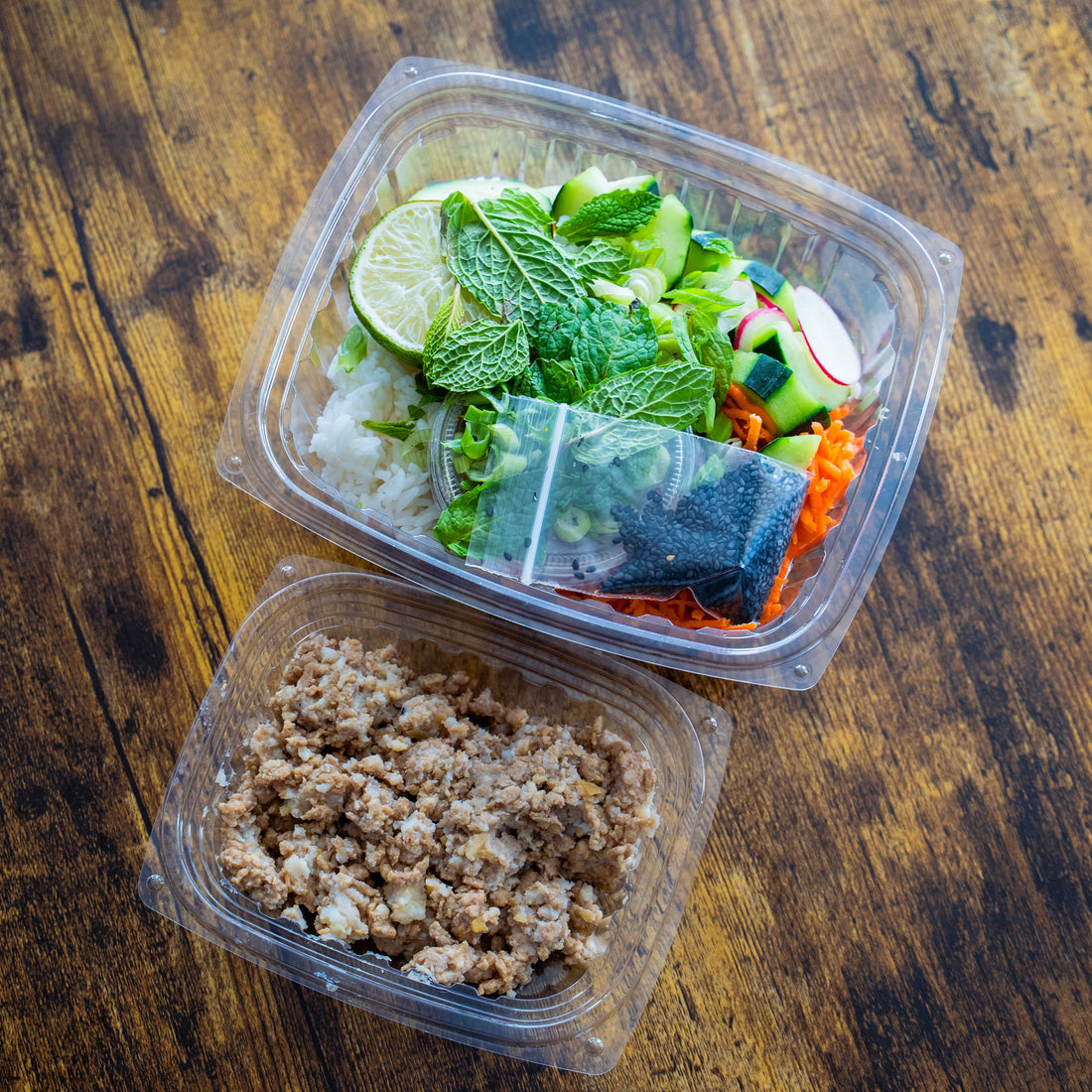 Vietnamese Pork, Veggie & Rice Bowl w/Fresh Herbs & Sesame Seeds