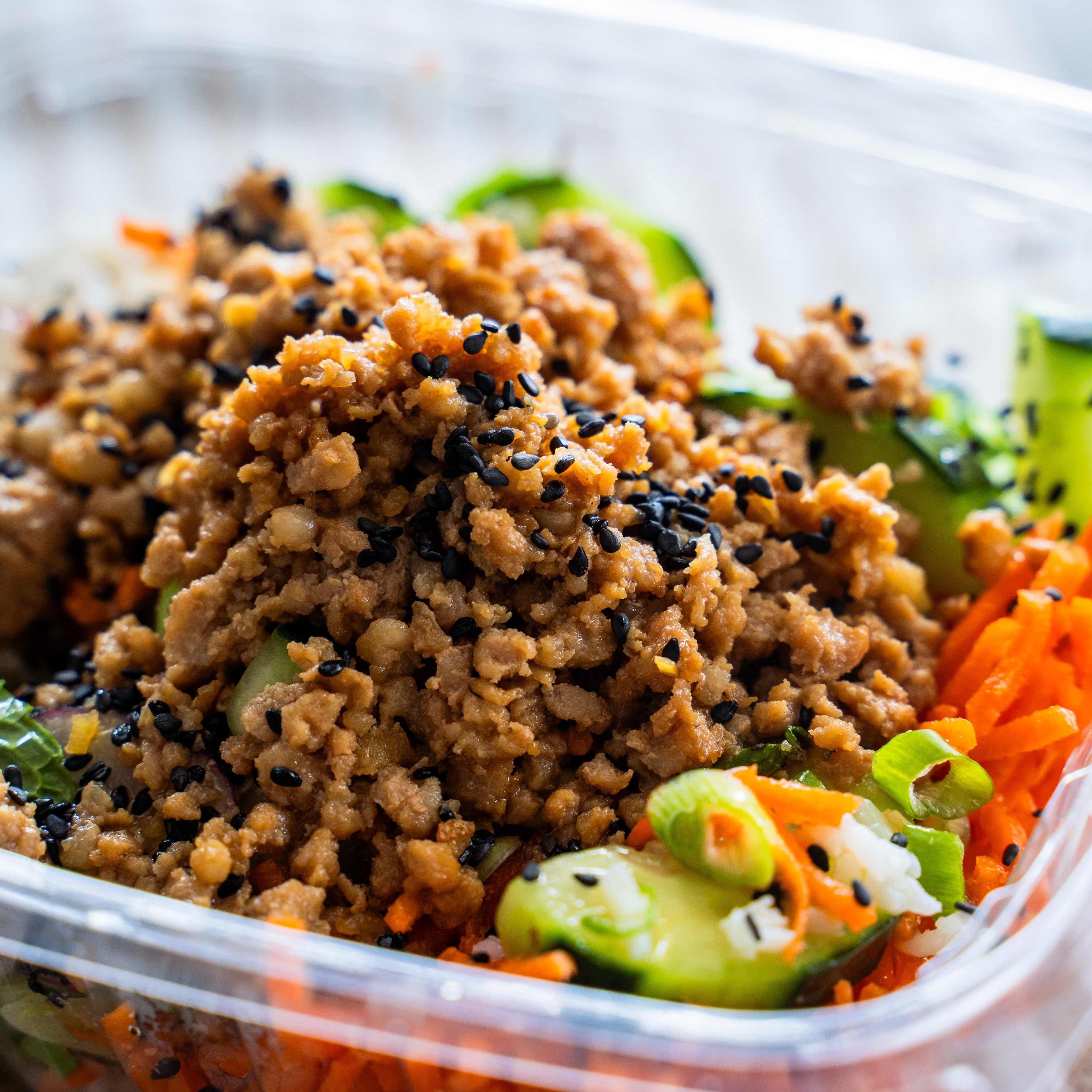 Vietnamese Pork, Veggie & Rice Bowl w/Fresh Herbs & Sesame Seeds