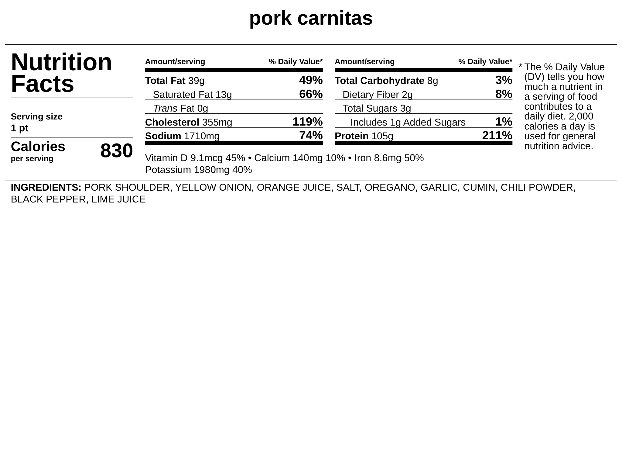 Frozen - Carnitas Pork for Tacos