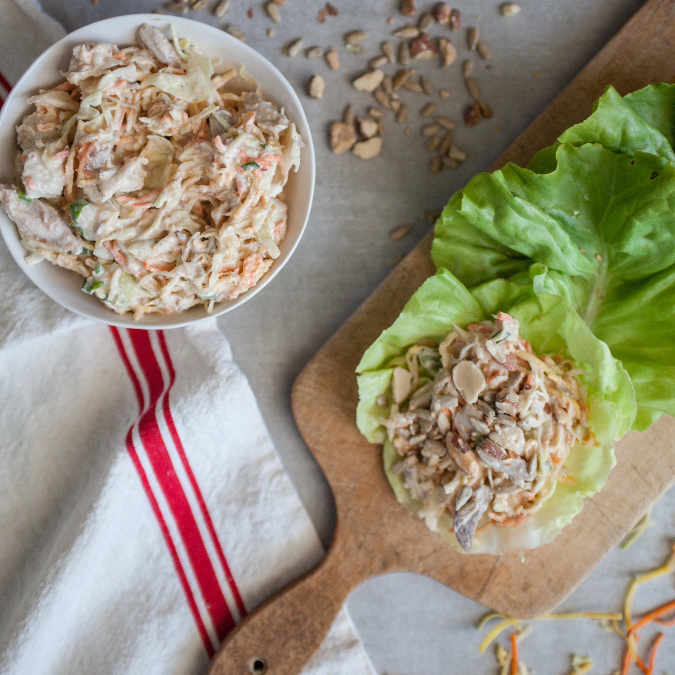 Miso Chicken & Slaw Lettuce Wraps w/Crunchy Nut & Seed Topping