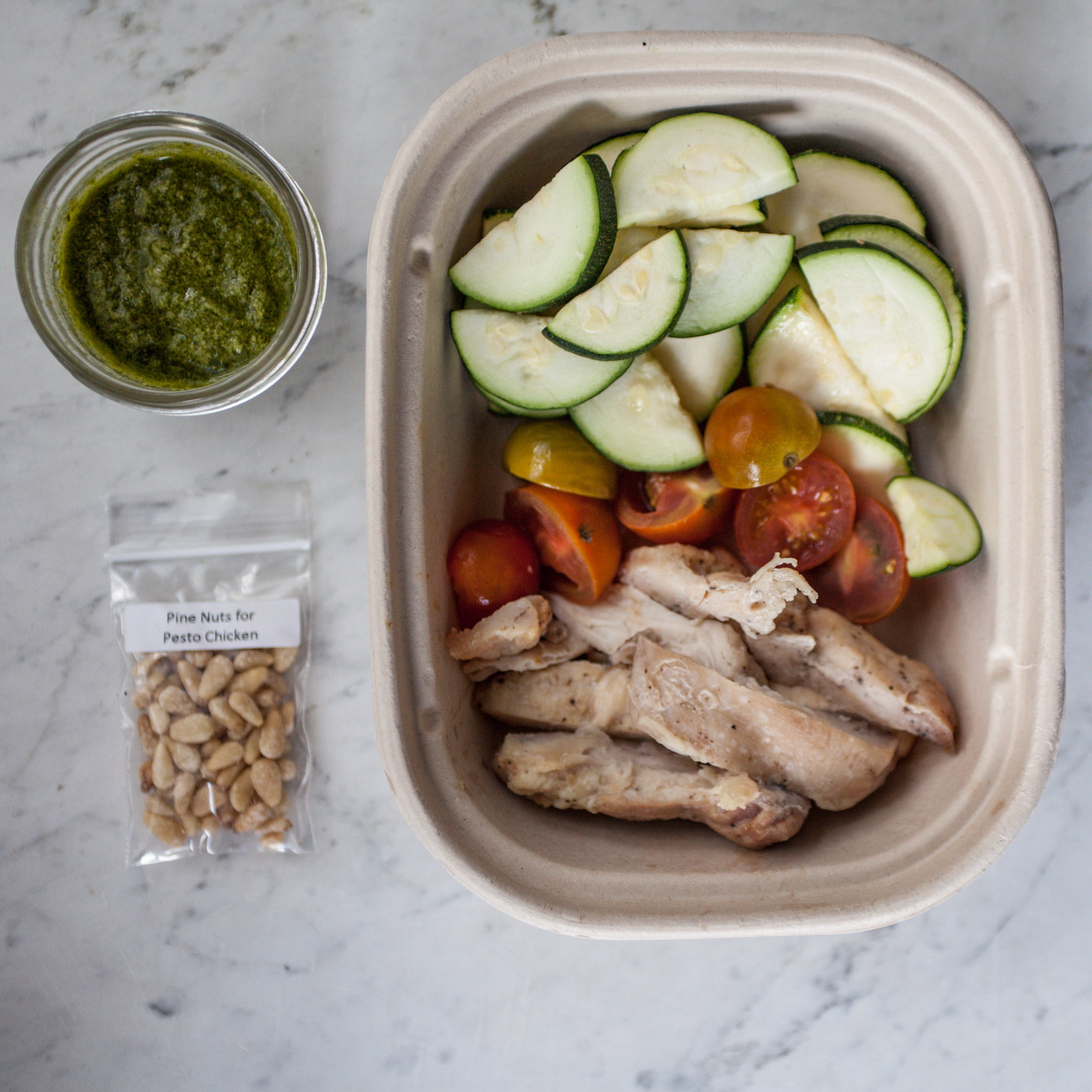 Lemony Chicken Breast w/Summer Veggies and Basil Pesto Cream Sauce