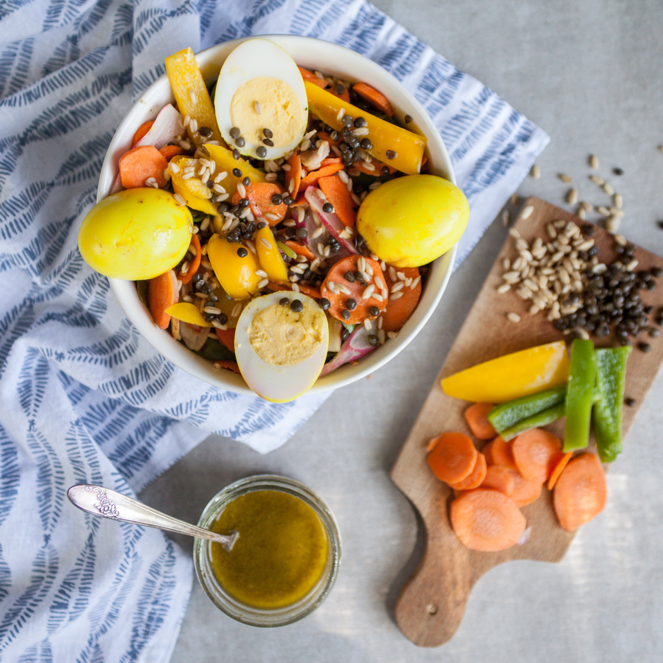 Veggie, Lentil & Grain Bowl w/Turmeric Pickled Eggs & Parsley-Lemon Dressing