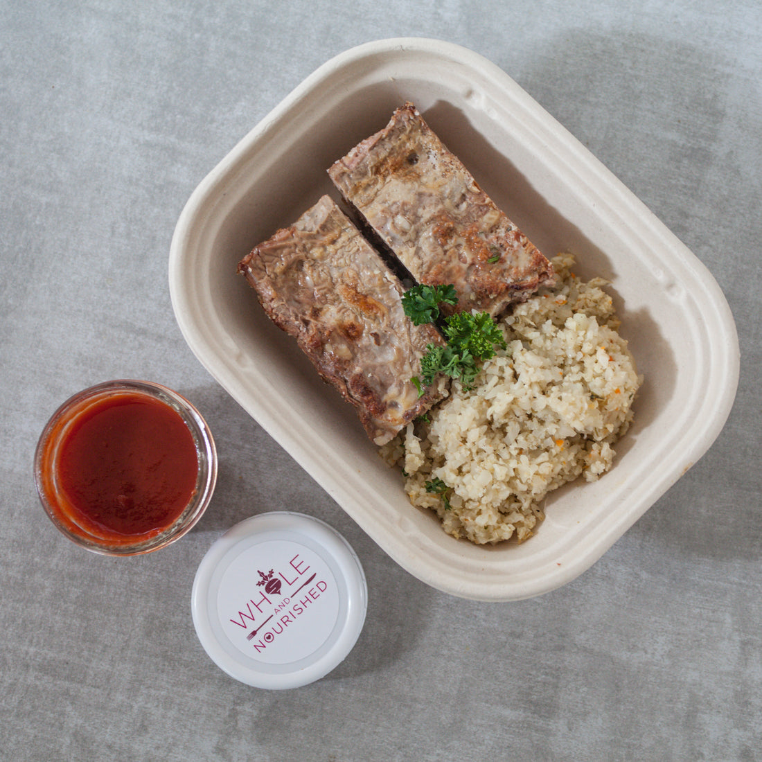 Beef Meatloaf w/Homemade Catsup & Side of Cauliflower Rice