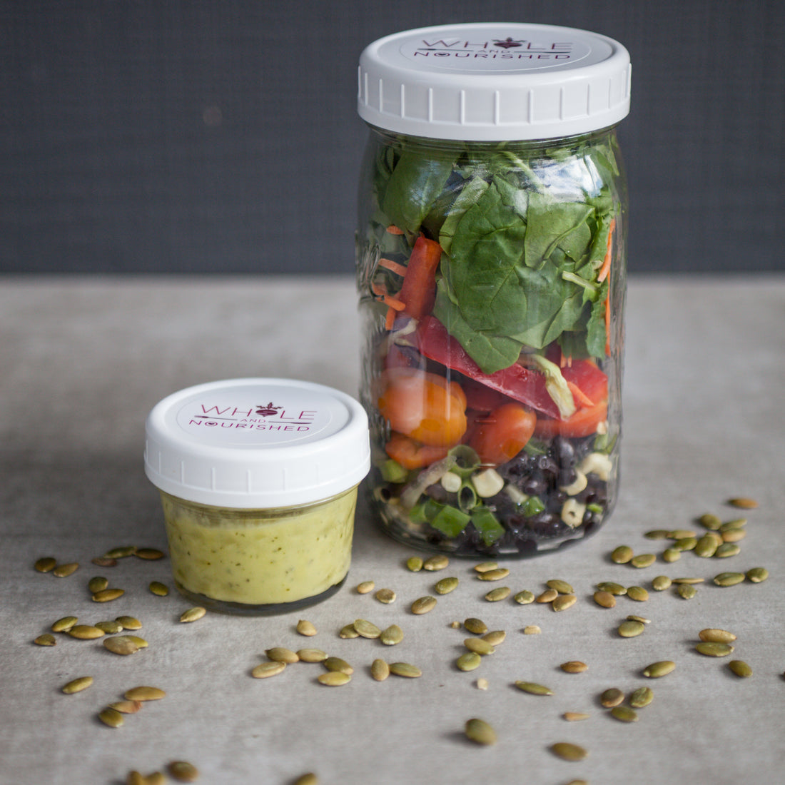 Mexican Chopped Salad w/Black Beans, Sweet Corn, Cherry Tomatoes, Spiced Pepitas and Lime-Avocado Dressing