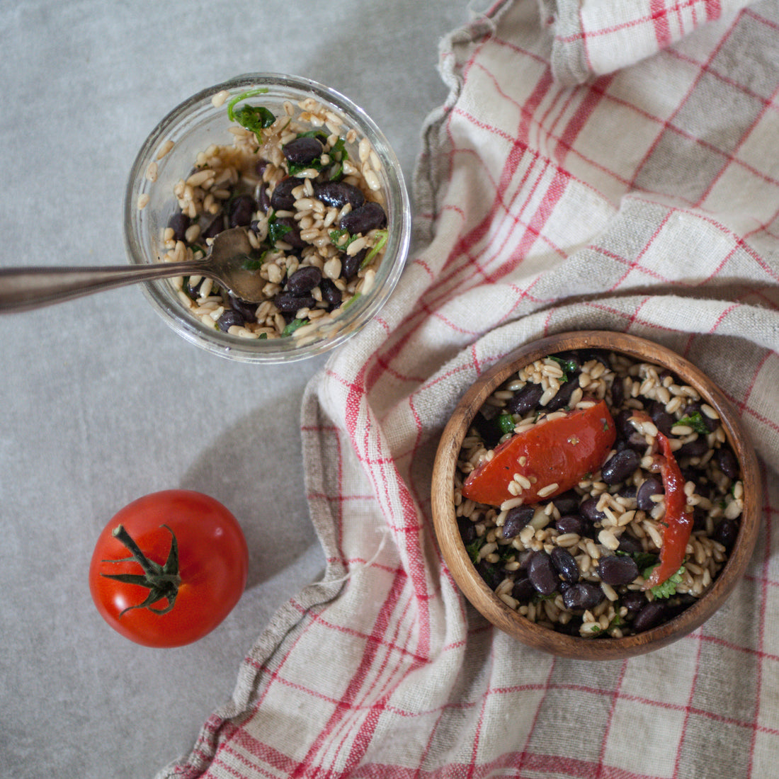 Oat Groat, Black Bean & Tomato Salad w/Honey-Lime Dressing