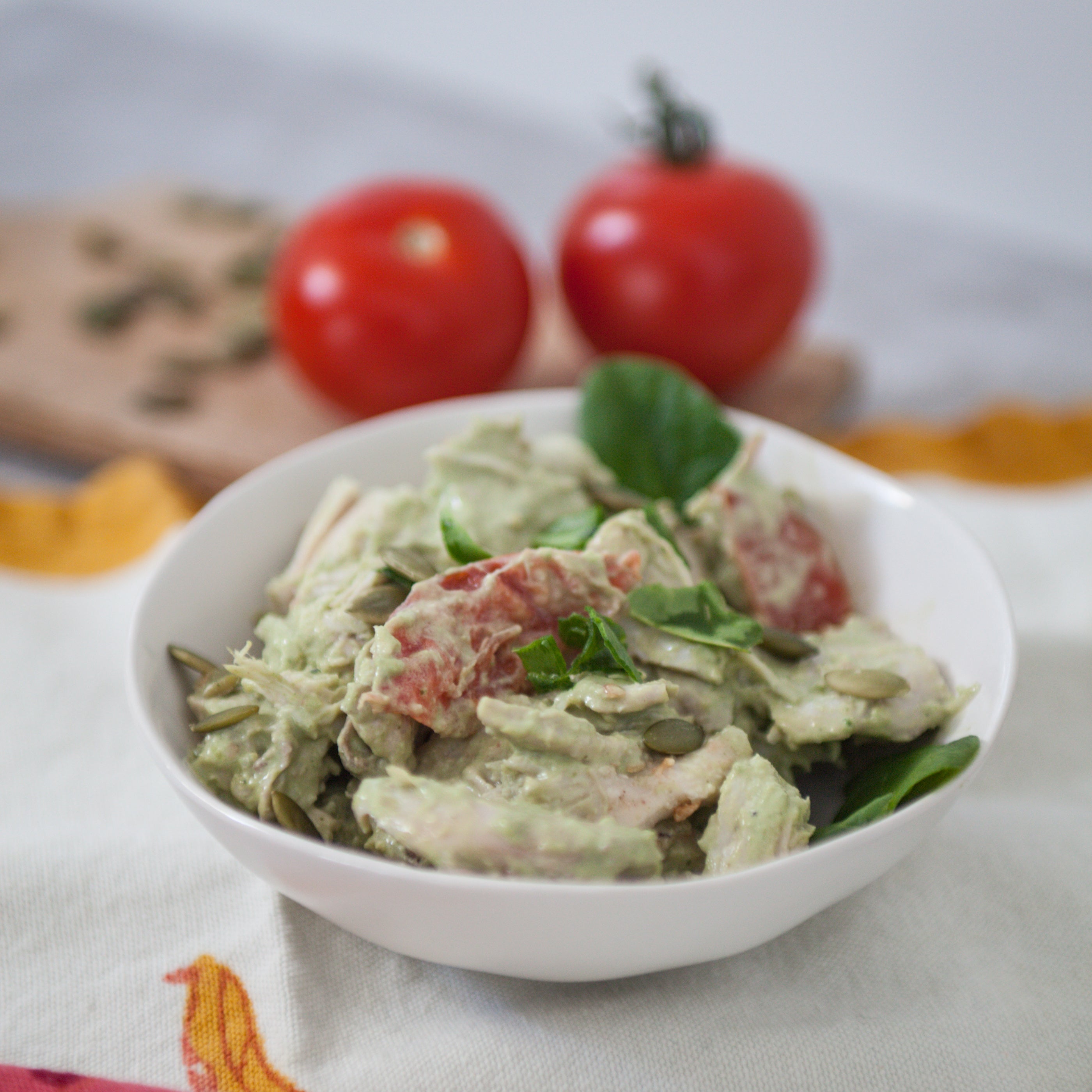 Chicken Salad w/Cherry Tomatoes & Basil Pesto Mayo