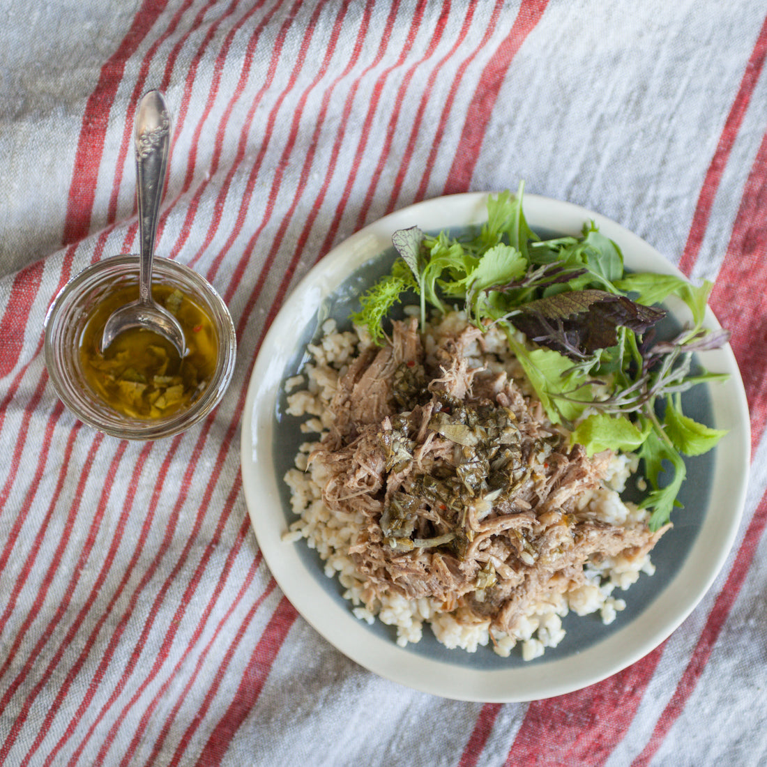 Slow Cooked Pork Shoulder w/Lemon-Basil Sauce