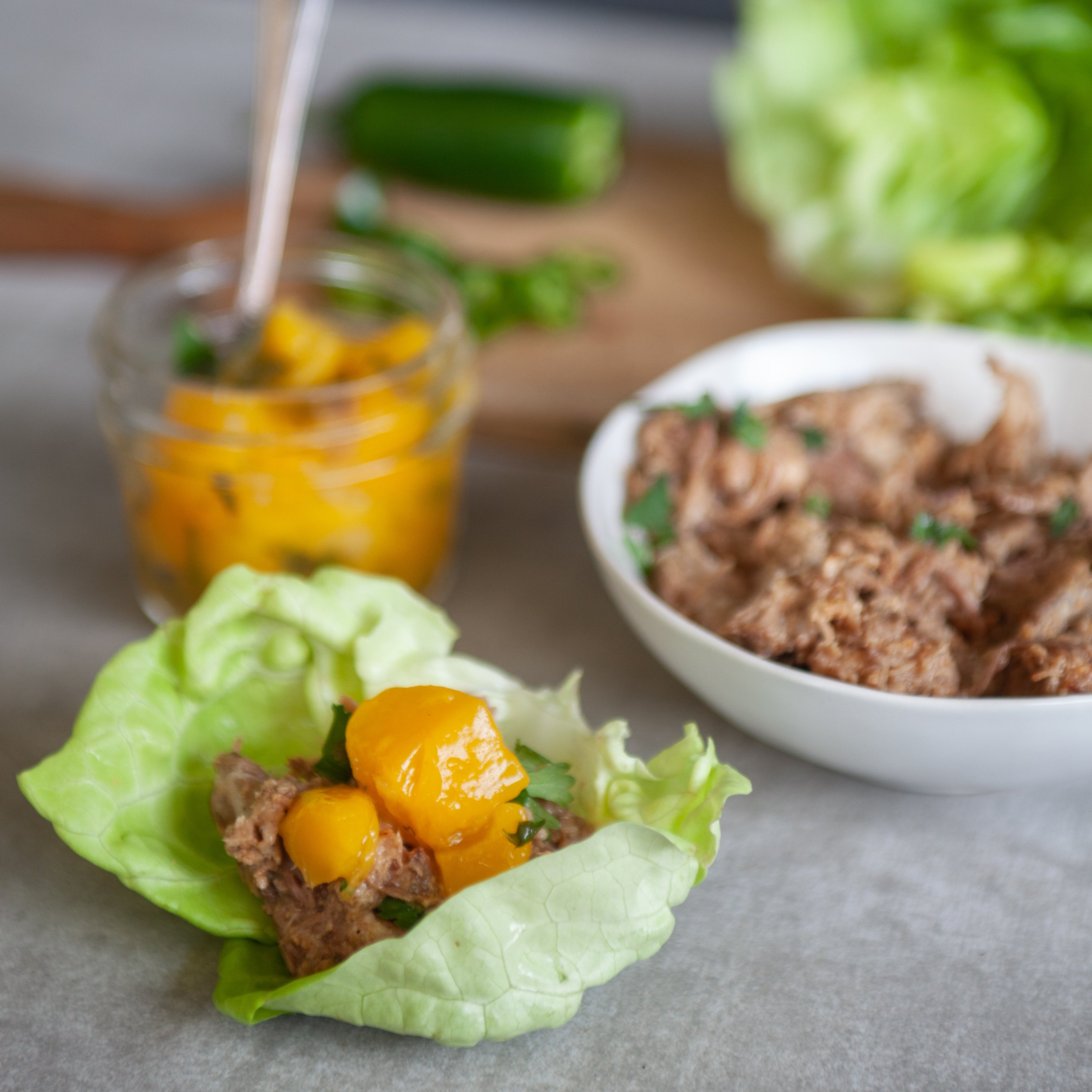Pork Lettuce Wraps w/Mango-Jalapeno Salsa