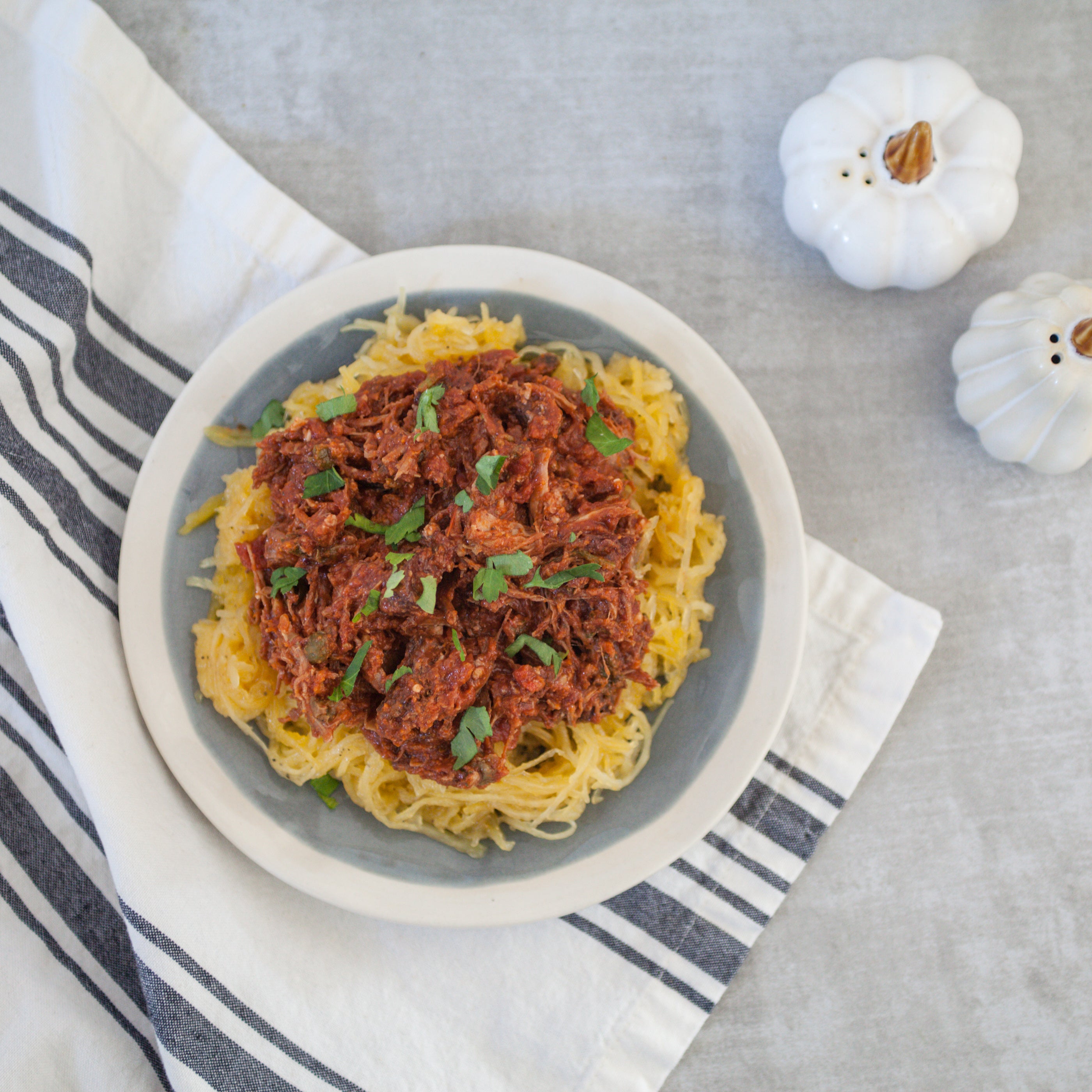 Pork Puttanesca Ragu w/Kalamata Olives, Capers, Fresh Herbs & a Lemon Twist