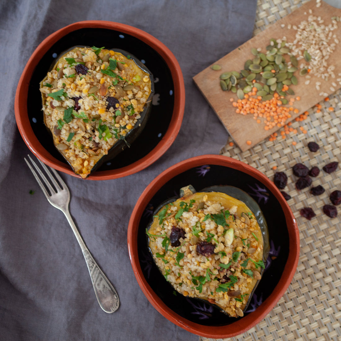 Quinoa & Lentil Stuffed Acorn Squash