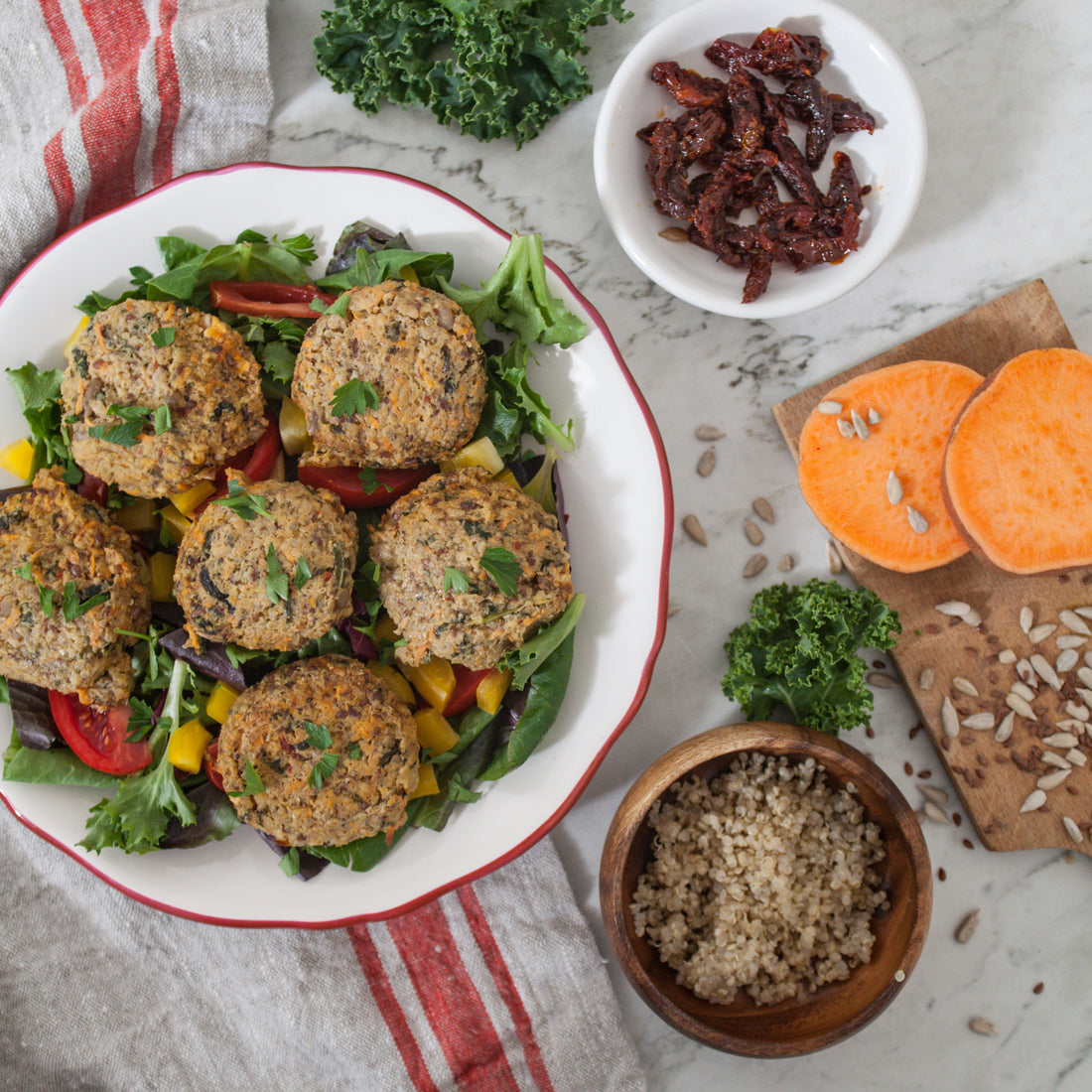 Quinoa & Tahini Veggie Patties w/Maple-Lemon-Tahini Sauce