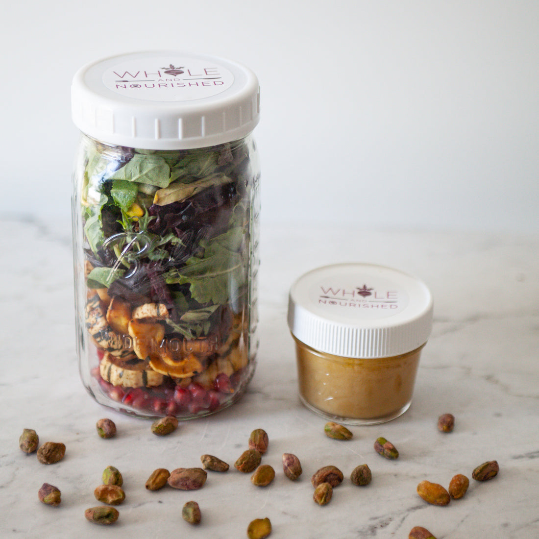 Green Salad w/Roasted Delicata Squash, Pomegranate, Pistachios & Apple Cider-Date Vinaigrette