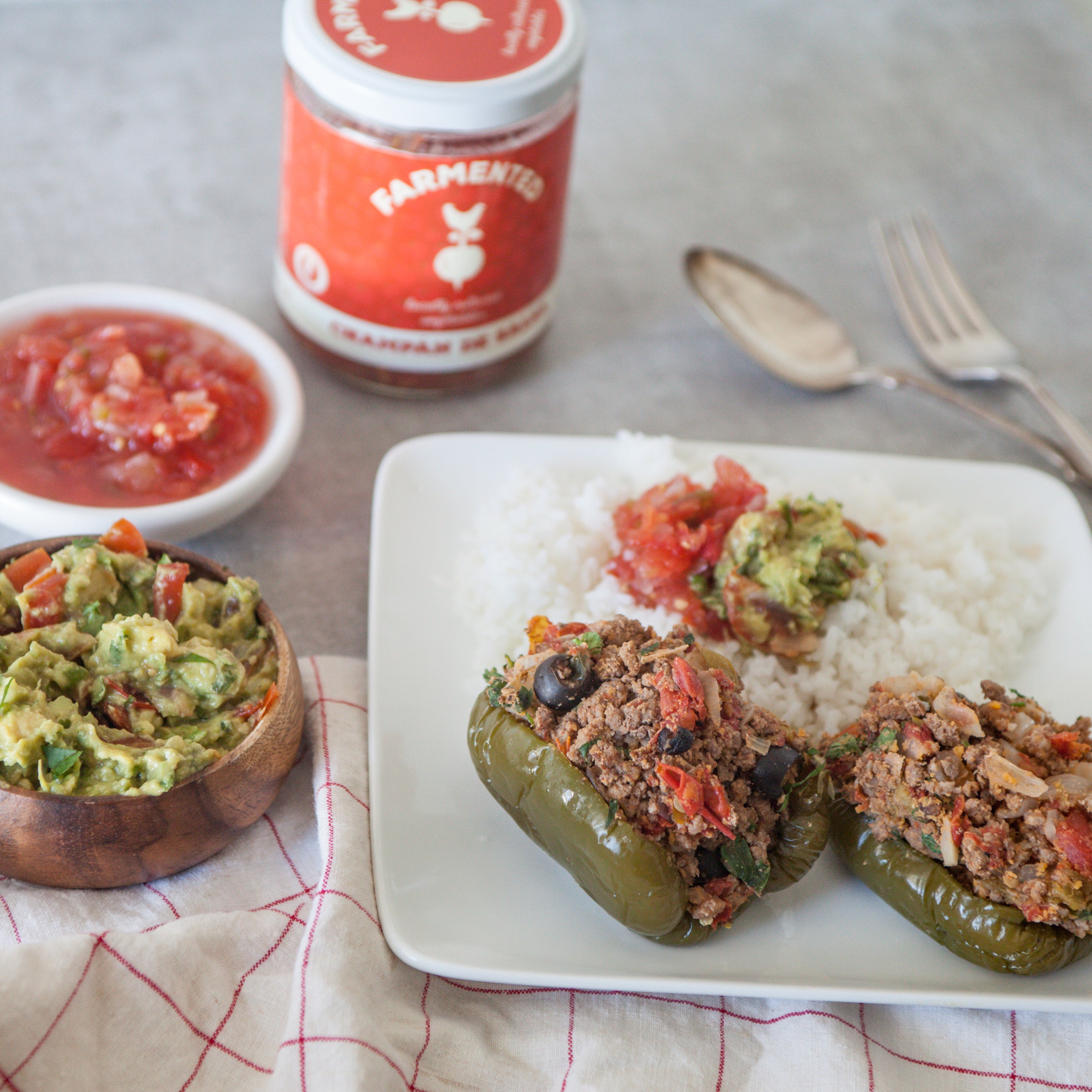 Beef Stuffed Bell Peppers w/Guacamole
