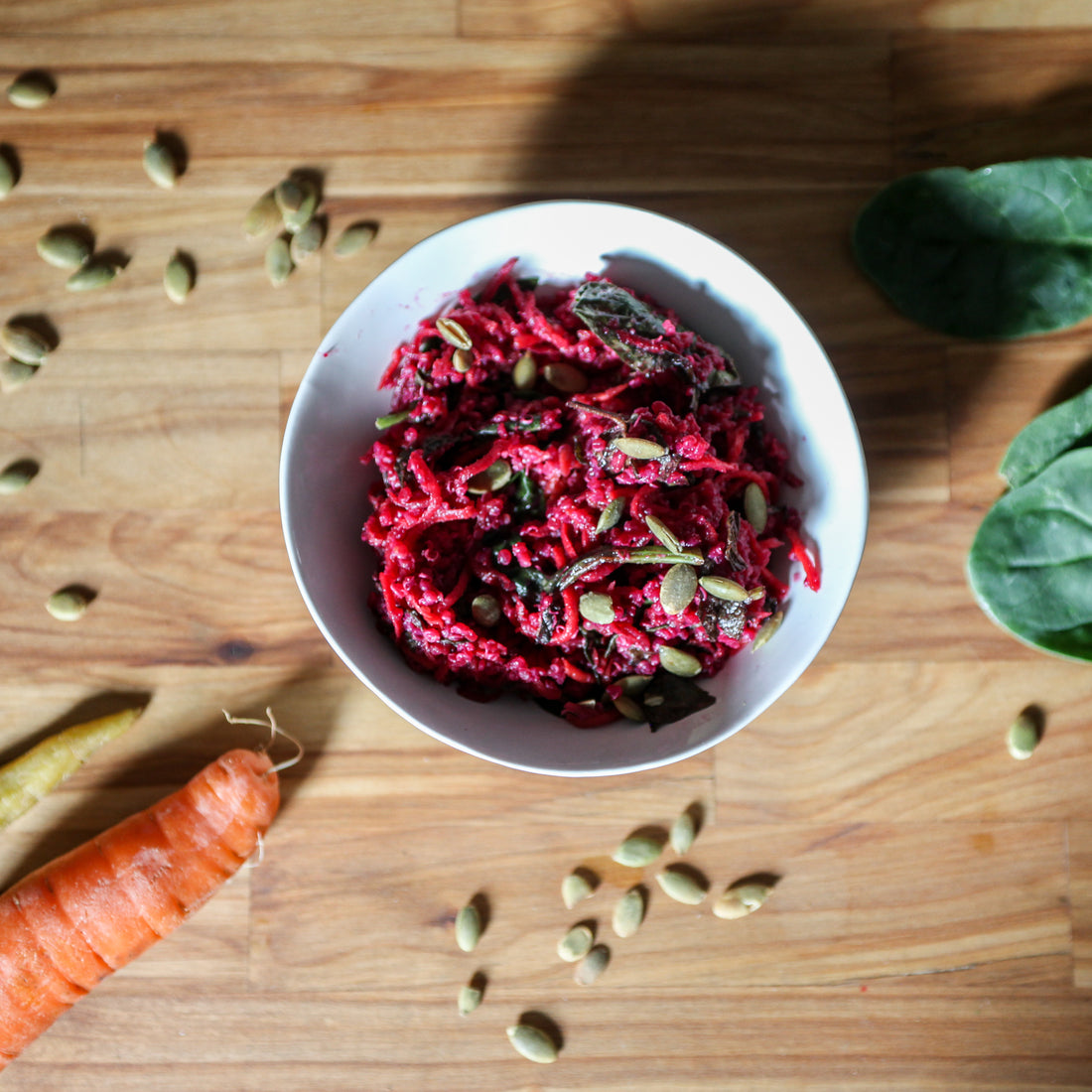 Quinoa, Beet, Carrot & Spinach Salad w/Mint-Lemon Dressing