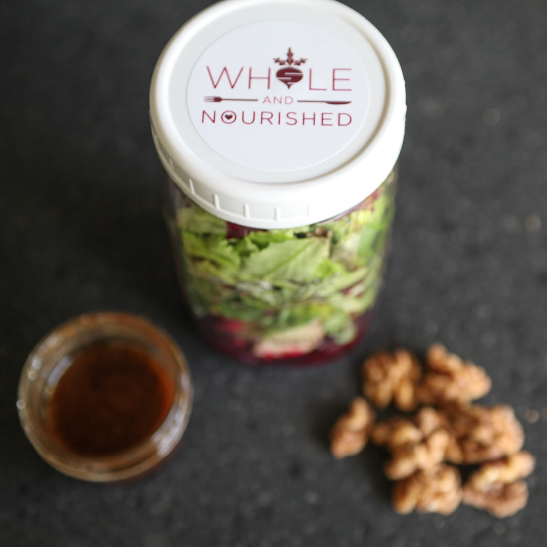 Green Salad w/Orange, Apple, Pomegranate, Feta, Toasted Pecans & Orange-Champagne Dressing