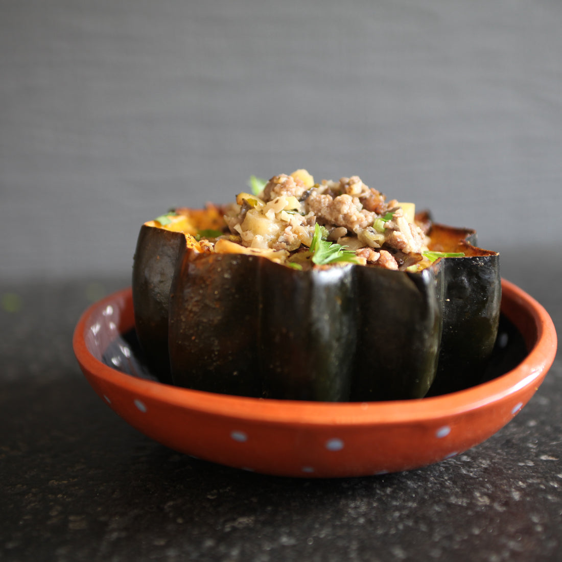 Pork, Mushroom & Apple Stuffed Acorn Squash