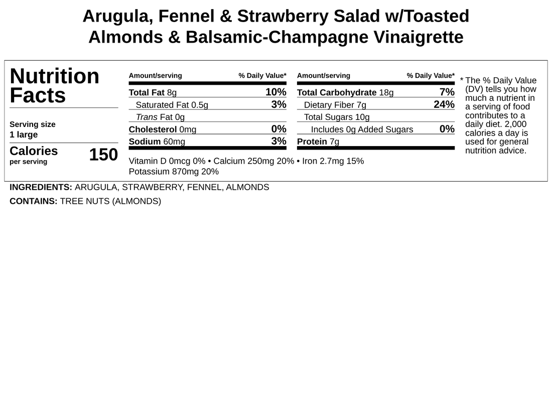Amaltheia Arugula, Fennel &amp; Strawberry Salad w/Toasted Almonds &amp; Balsamic-Champagne Vinaigrette