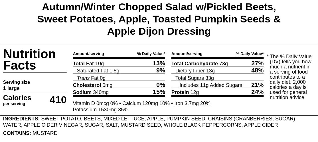 Autumn Chopped Salad w/Pickled Beets, Sweet Potatoes, Apple, Toasted Pumpkin Seeds &amp; Apple Dijon Dressing