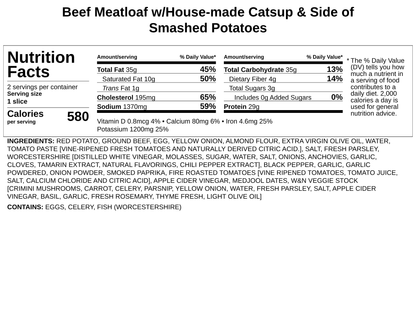 Beef Meatloaf w/House-made Catsup &amp; Side Smashed Potatoes